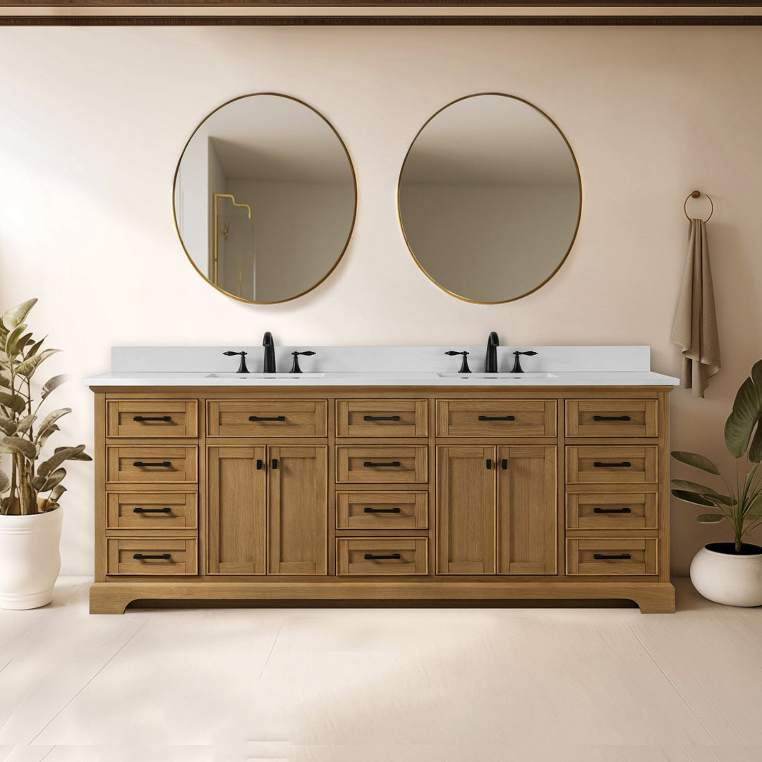 Design Element Milano 84" Double Sink Vanity with White Quartz Top