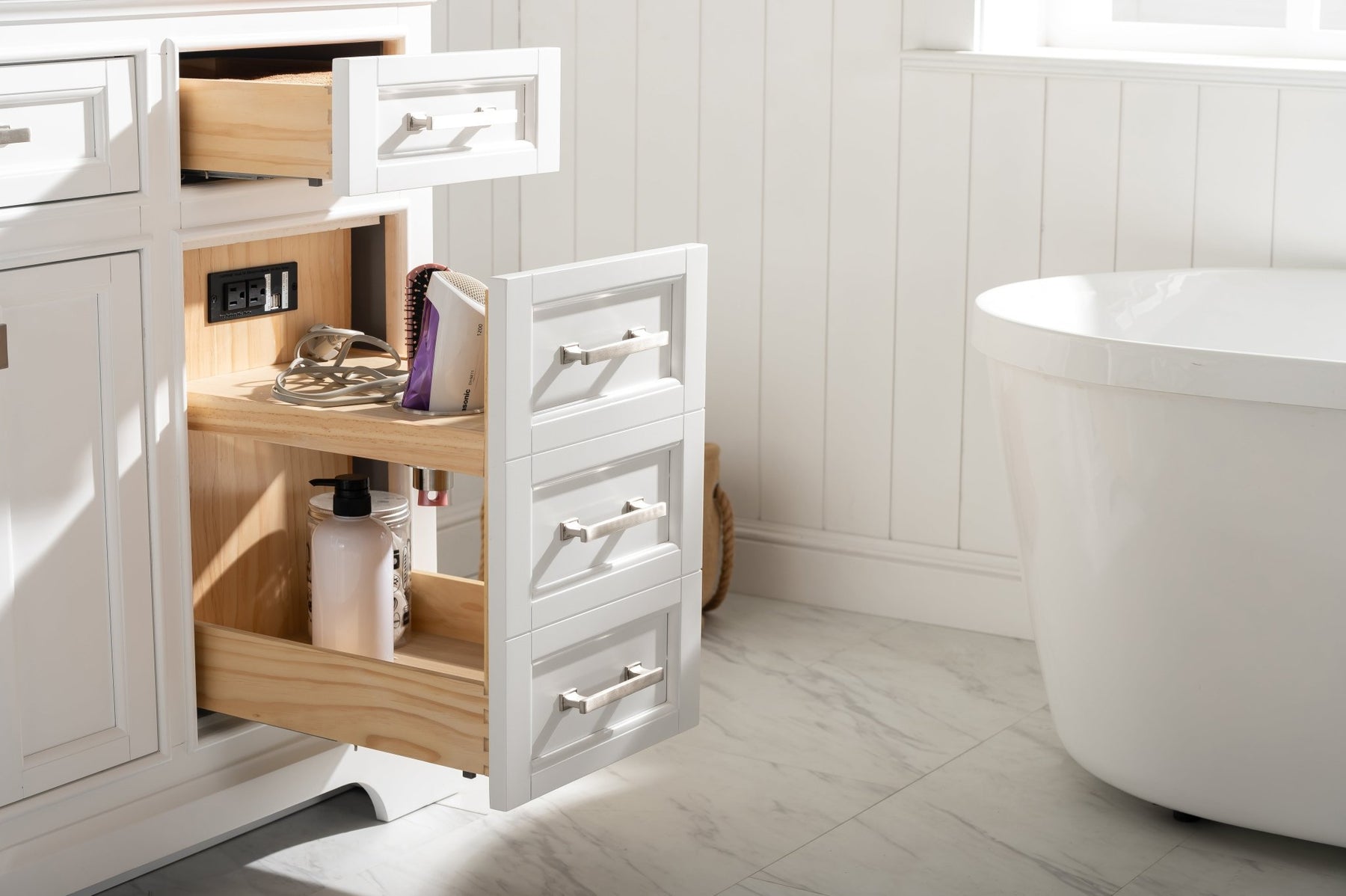 Design Element Milano 84" Double Sink Vanity with White Quartz Top