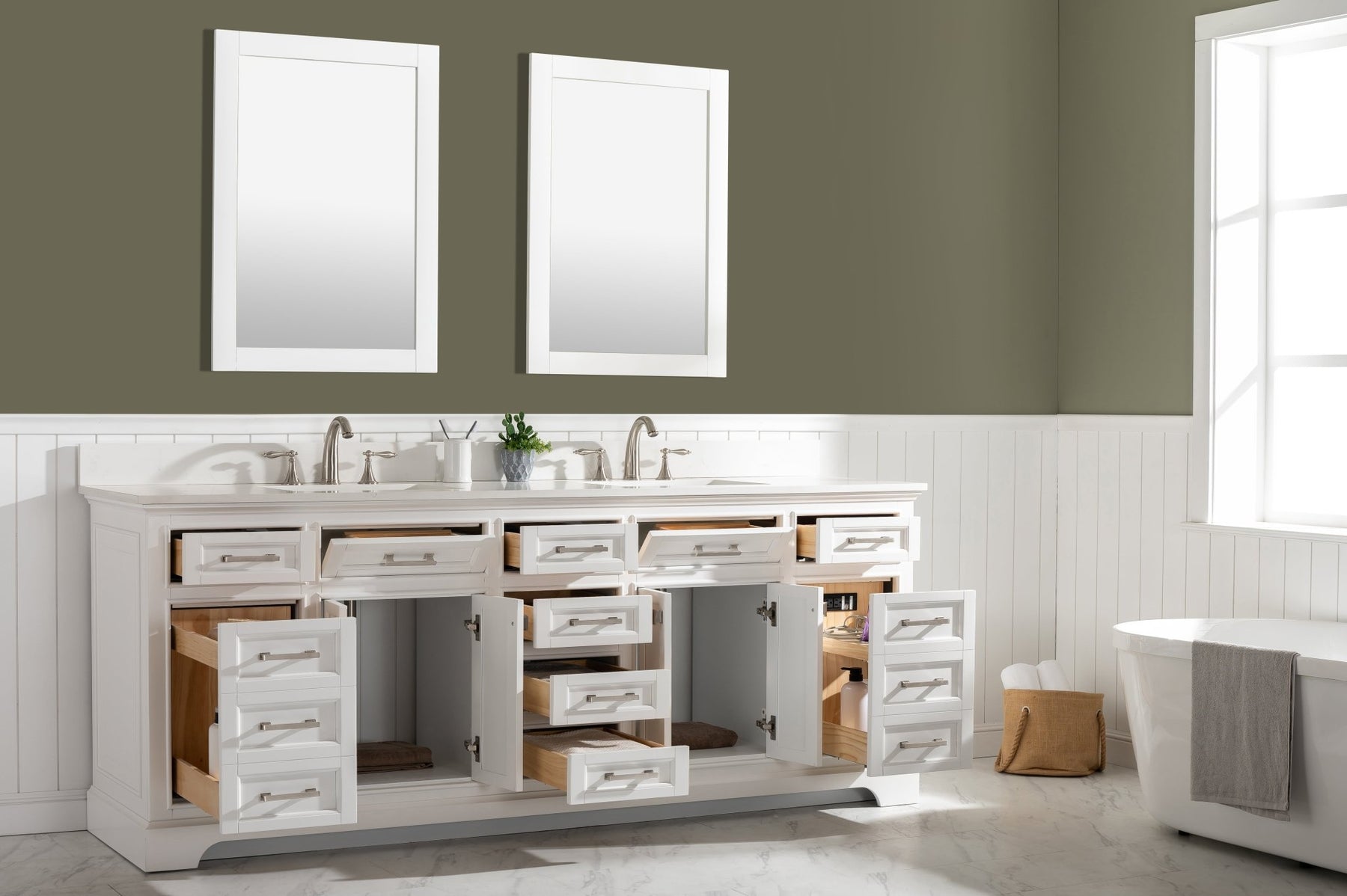 Design Element Milano 84" Double Sink Vanity with White Quartz Top