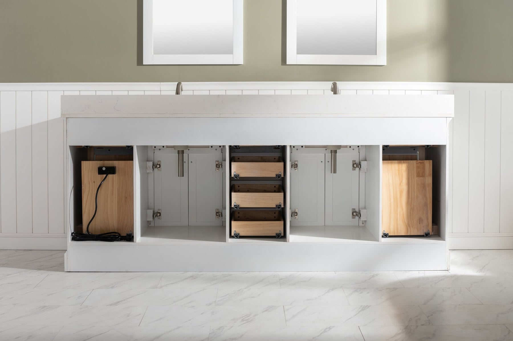 Design Element Milano 84" Double Sink Vanity with White Quartz Top