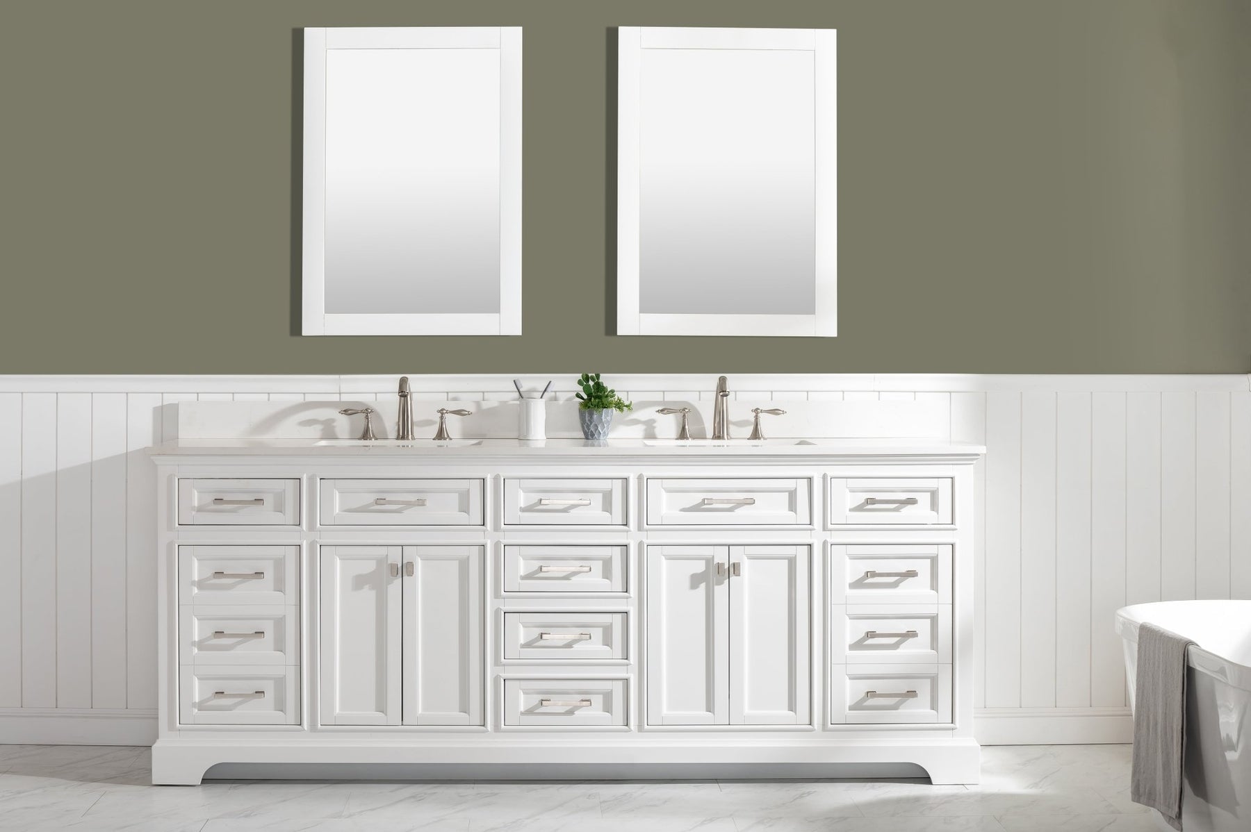 Design Element Milano 84" Double Sink Vanity with White Quartz Top