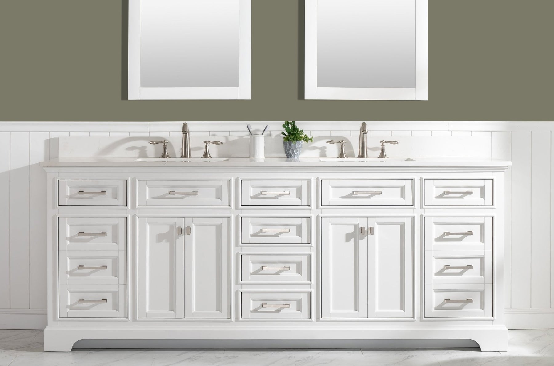 Design Element Milano 84" Double Sink Vanity with White Quartz Top