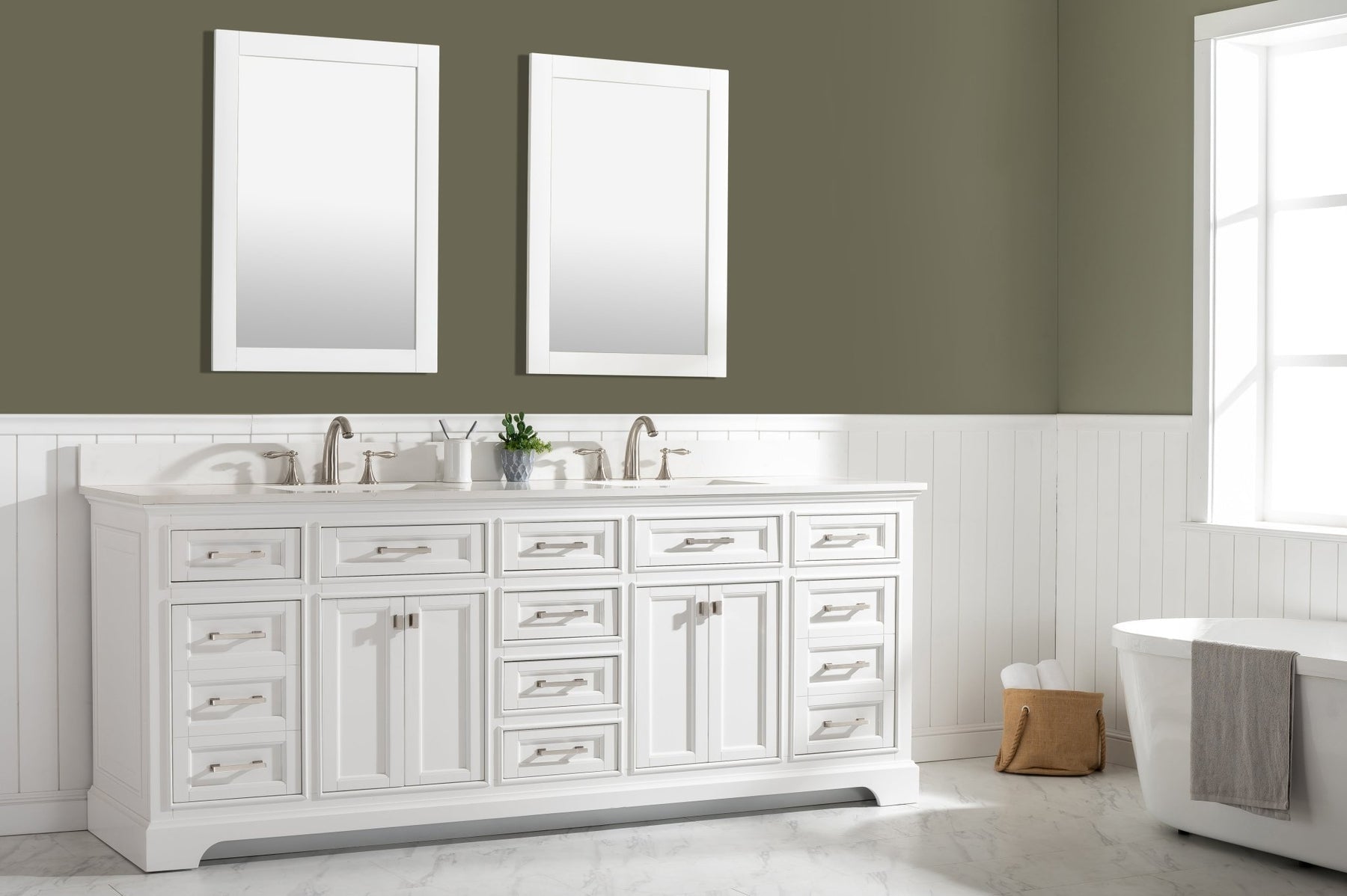 Design Element Milano 84" Double Sink Vanity with White Quartz Top