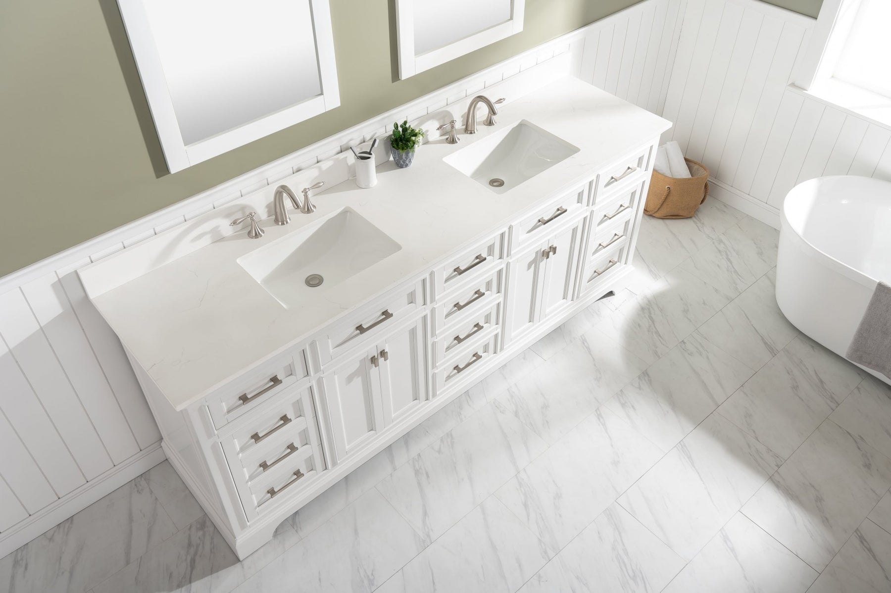 Design Element Milano 84" Double Sink Vanity with White Quartz Top