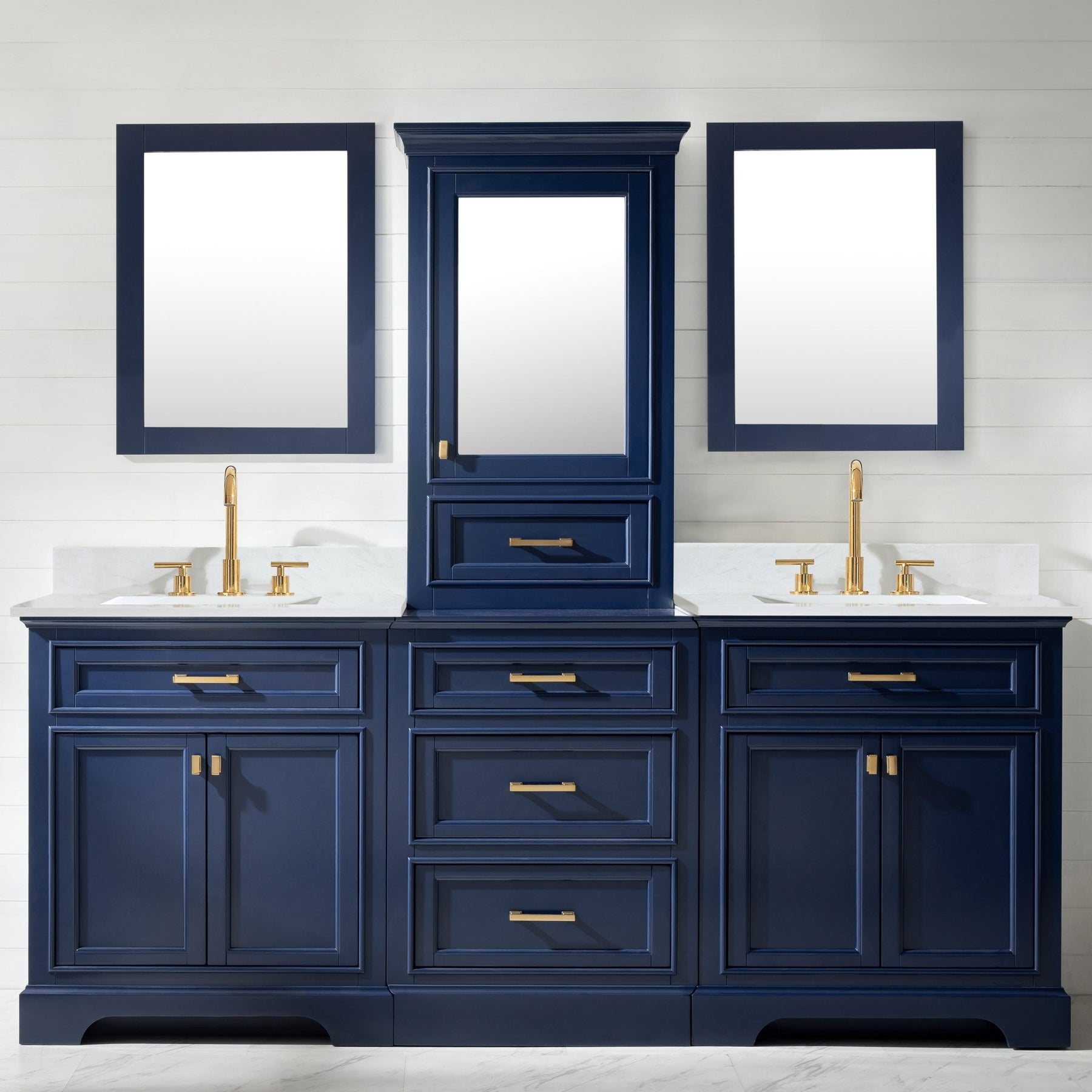 Design Element Milano 84" Modular Double Sink Vanity Set with White Quartz Top