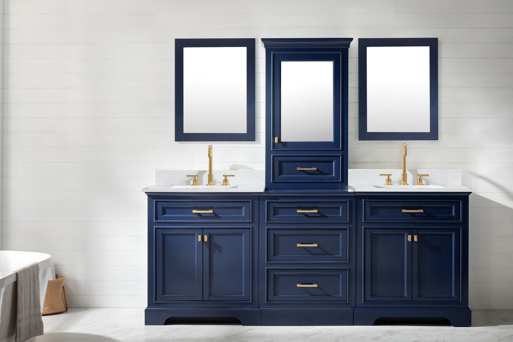 Design Element Milano 84" Modular Double Sink Vanity Set with White Quartz Top