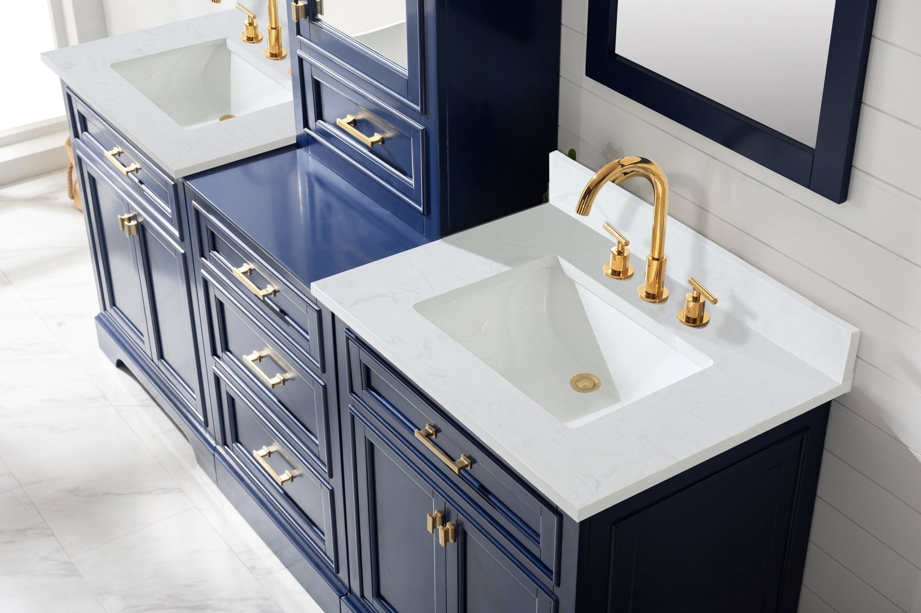 Design Element Milano 84" Modular Double Sink Vanity Set with White Quartz Top