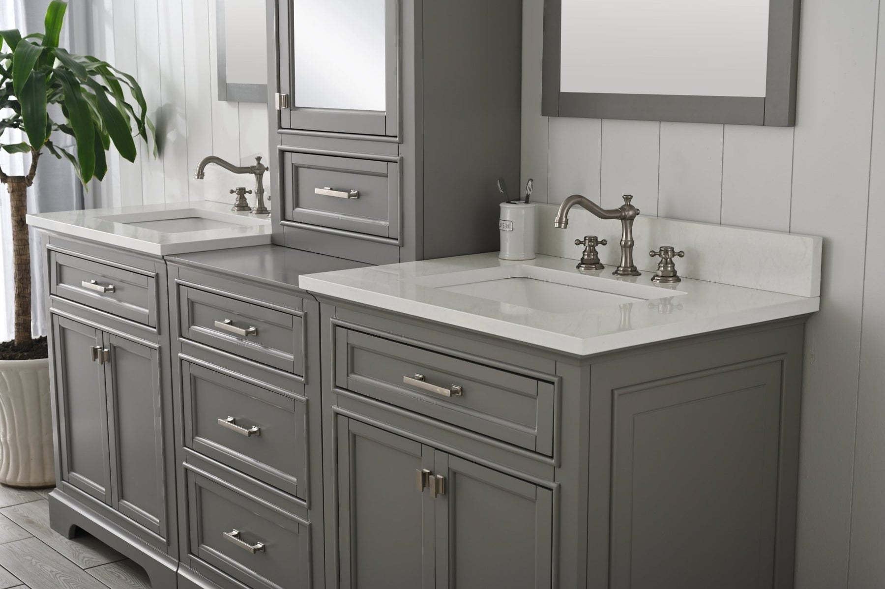 Design Element Milano 84" Modular Double Sink Vanity Set with White Quartz Top