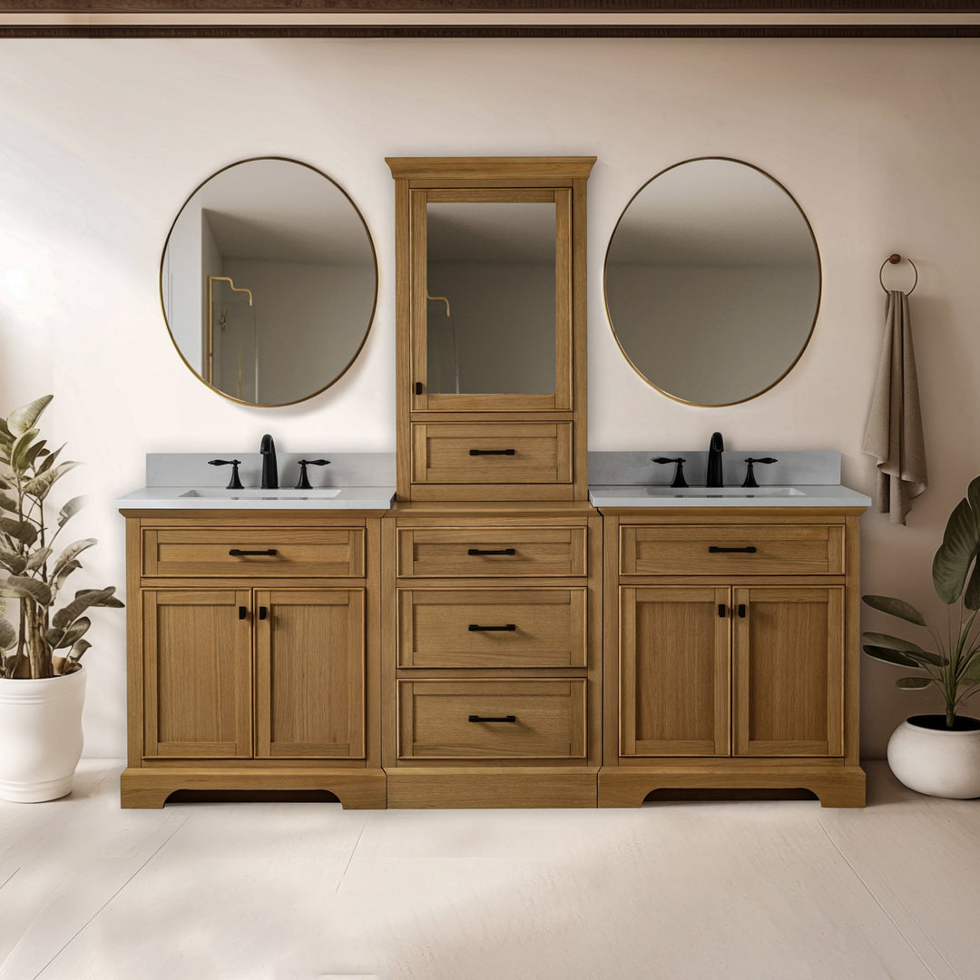 Design Element Milano 84" Modular Double Sink Vanity Set with White Quartz Top