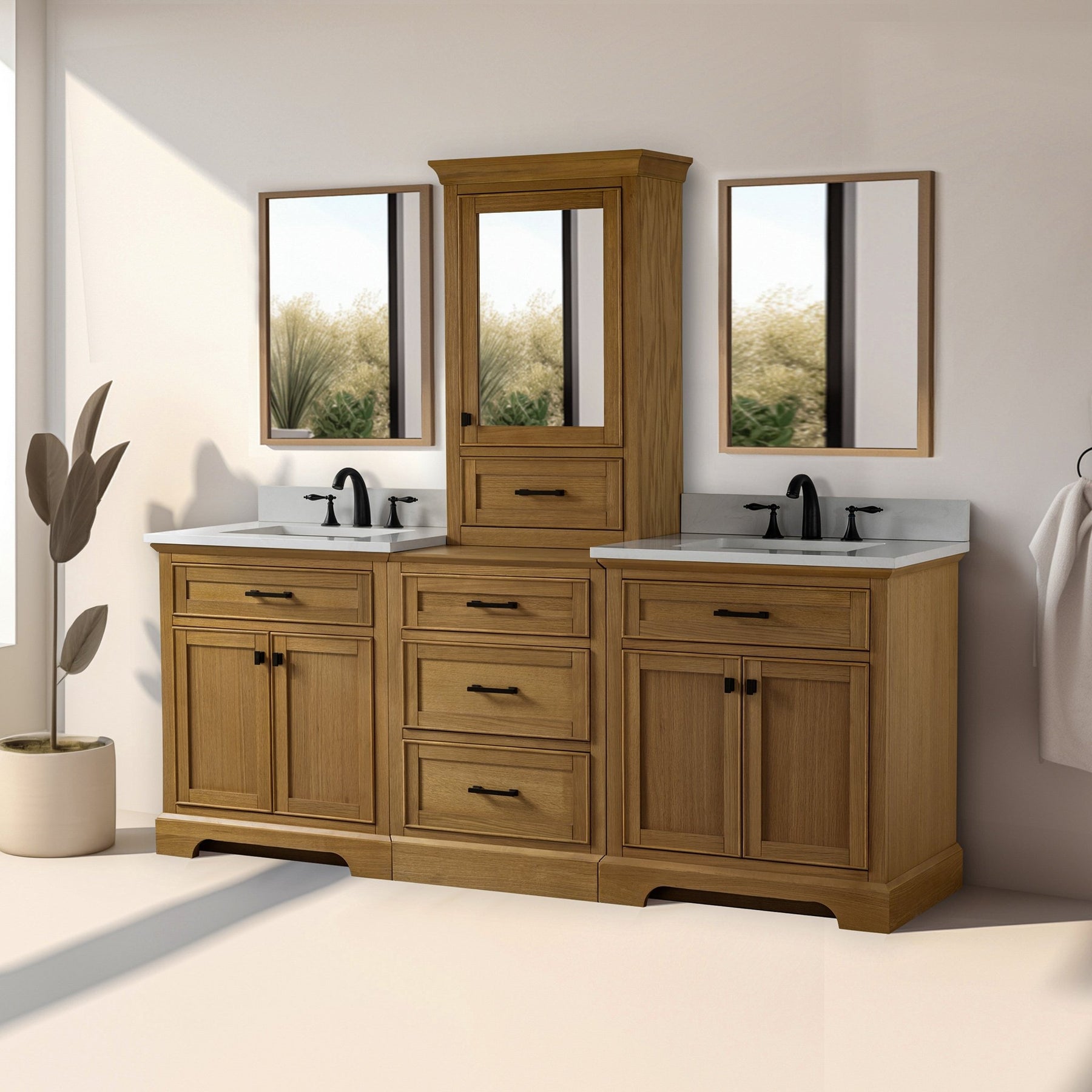 Design Element Milano 84" Modular Double Sink Vanity Set with White Quartz Top