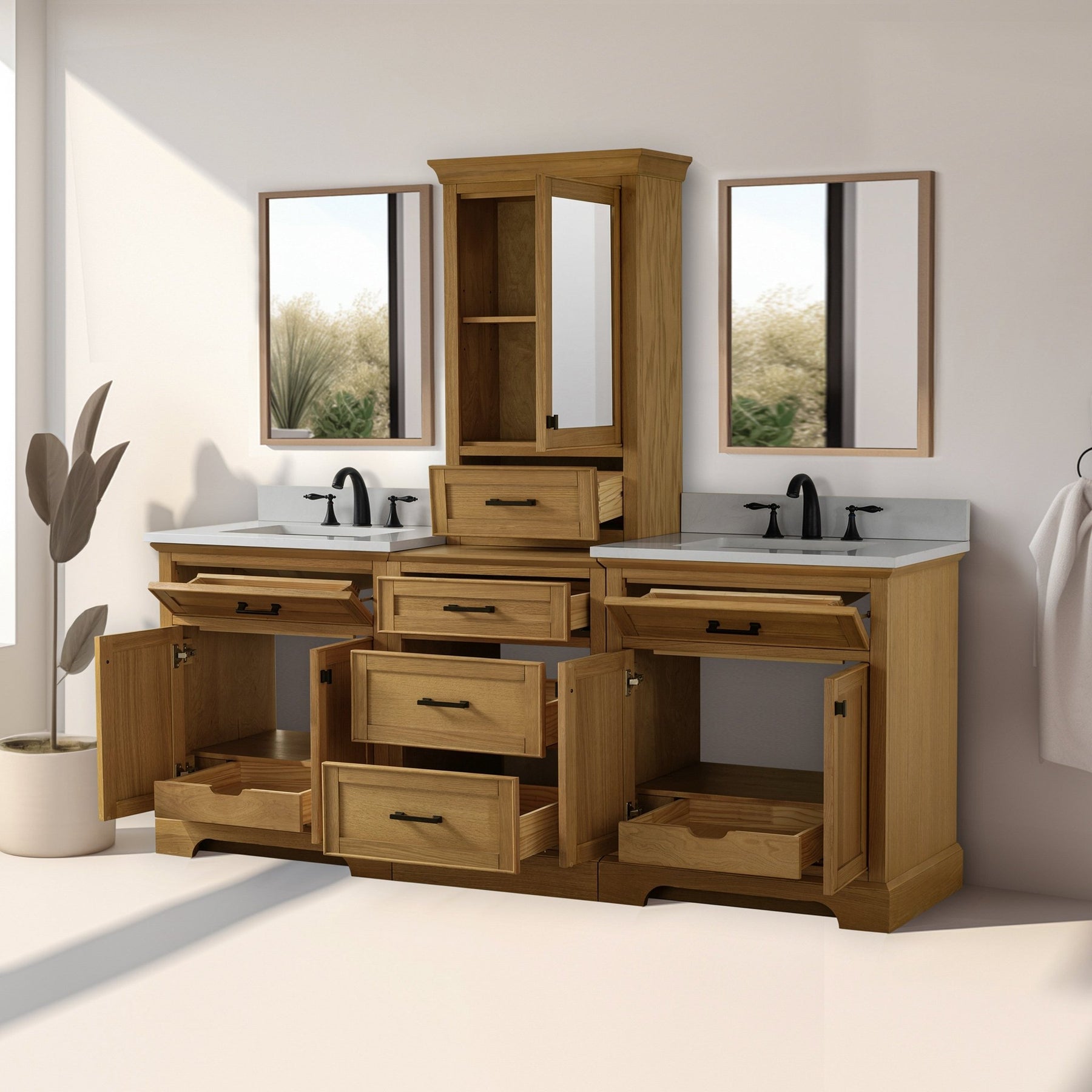 Design Element Milano 84" Modular Double Sink Vanity Set with White Quartz Top