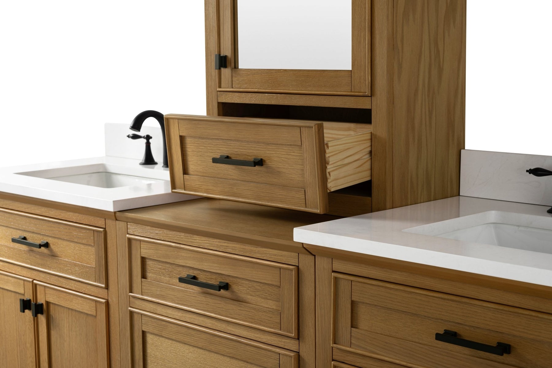 Design Element Milano 84" Modular Double Sink Vanity Set with White Quartz Top