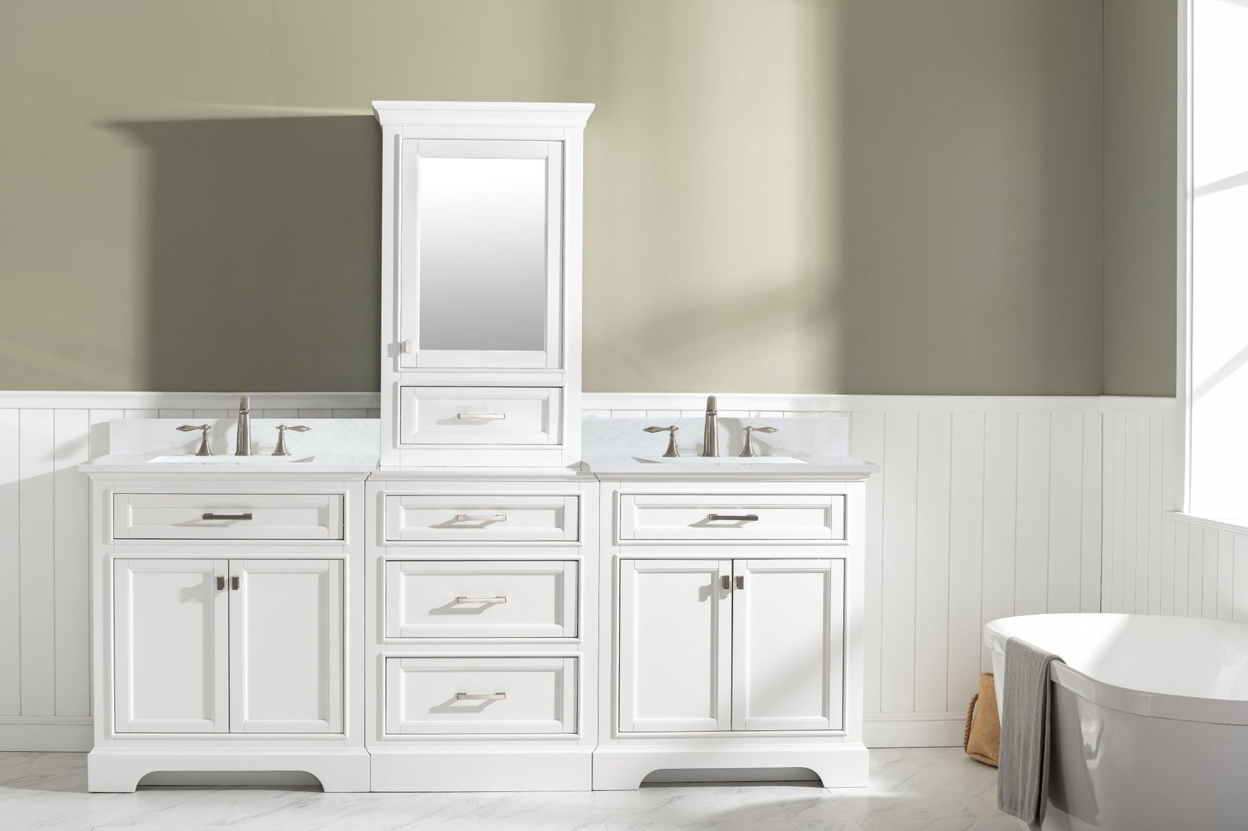 Design Element Milano 84" Modular Double Sink Vanity Set with White Quartz Top