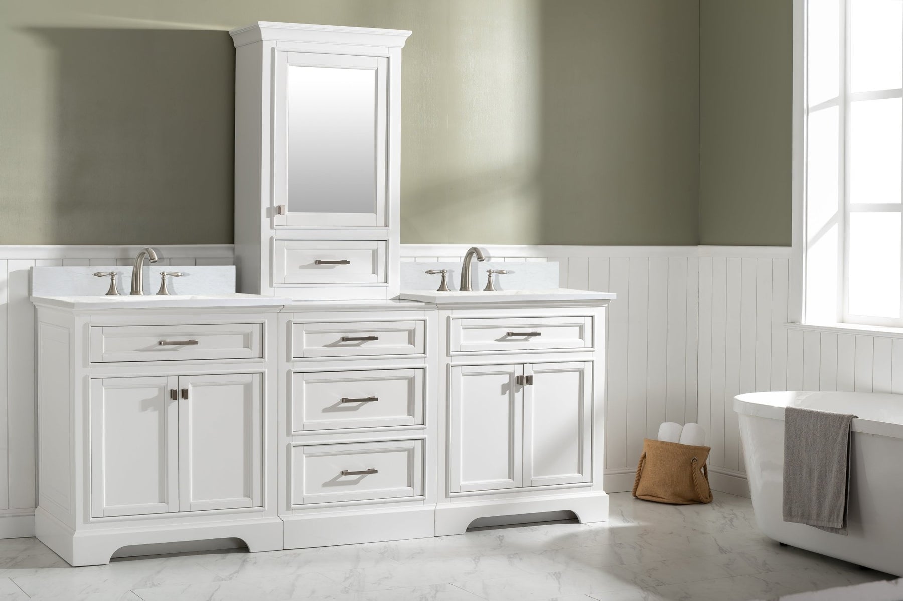 Design Element Milano 84" Modular Double Sink Vanity Set with White Quartz Top