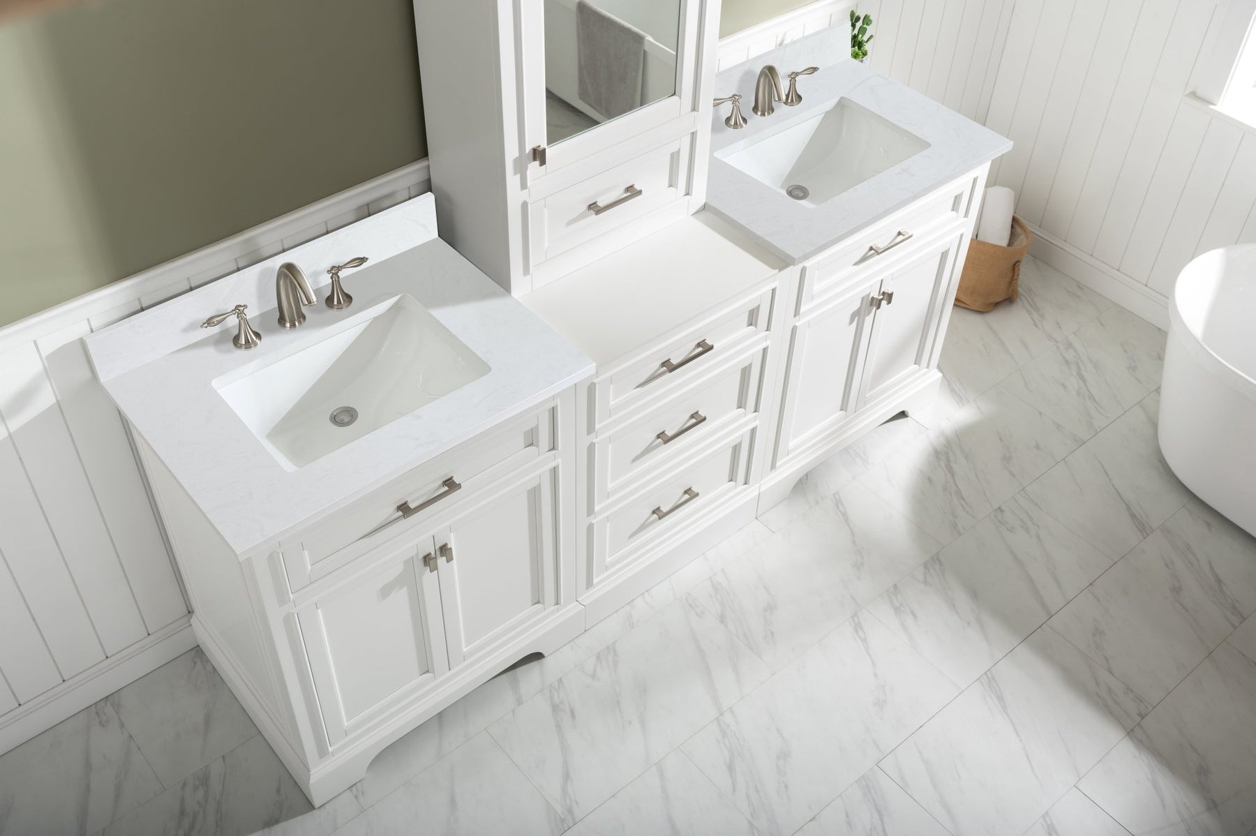 Design Element Milano 84" Modular Double Sink Vanity Set with White Quartz Top