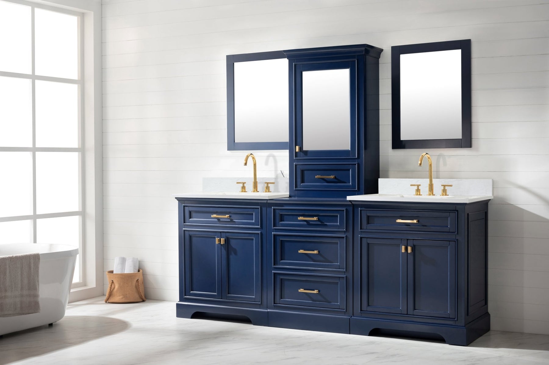 Design Element Milano 96" Modular Double Sink Vanity Set with White Quartz Top
