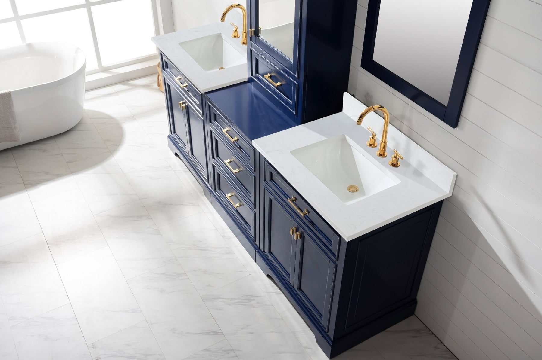 Design Element Milano 96" Modular Double Sink Vanity Set with White Quartz Top