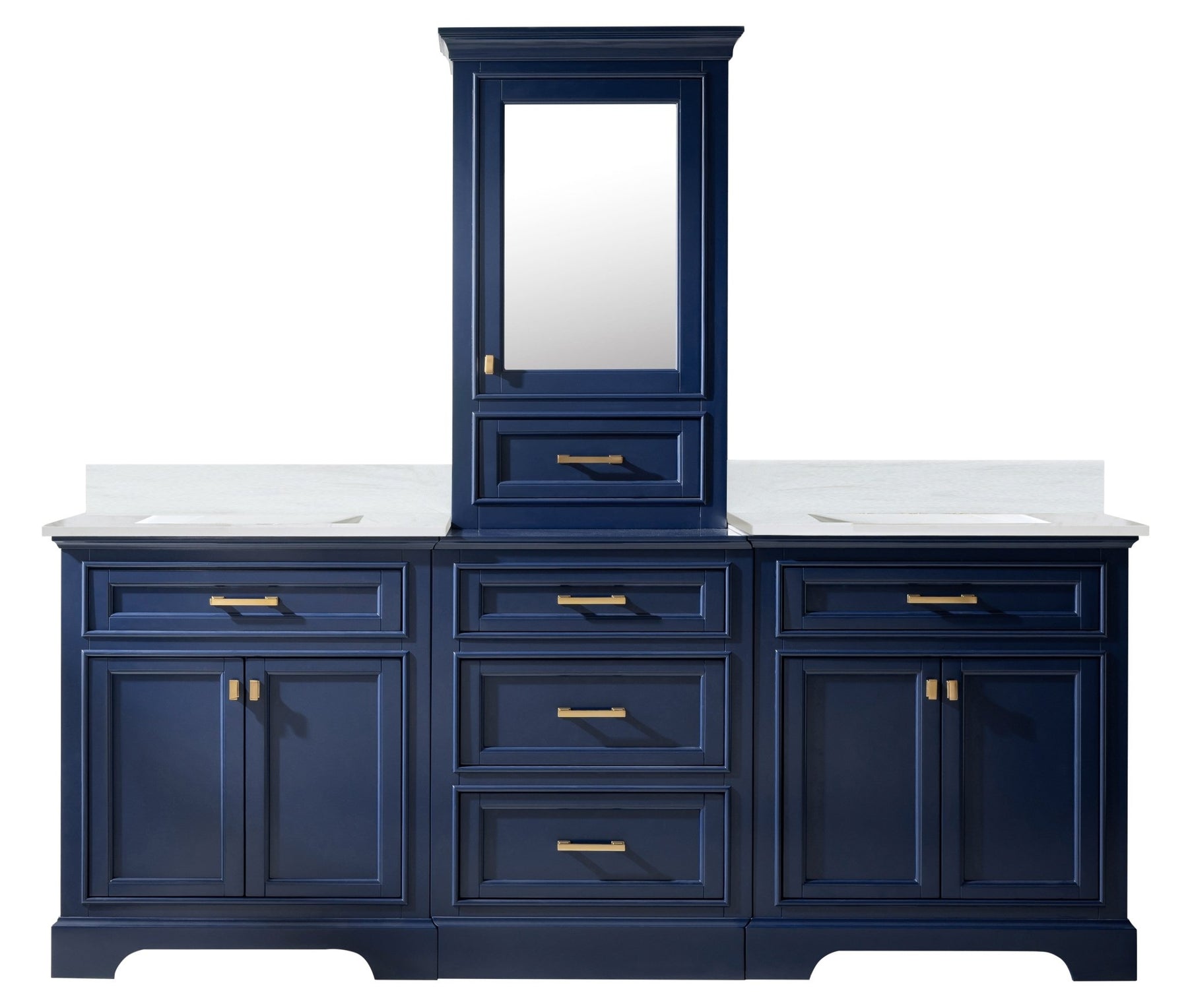 Design Element Milano 96" Modular Double Sink Vanity Set with White Quartz Top