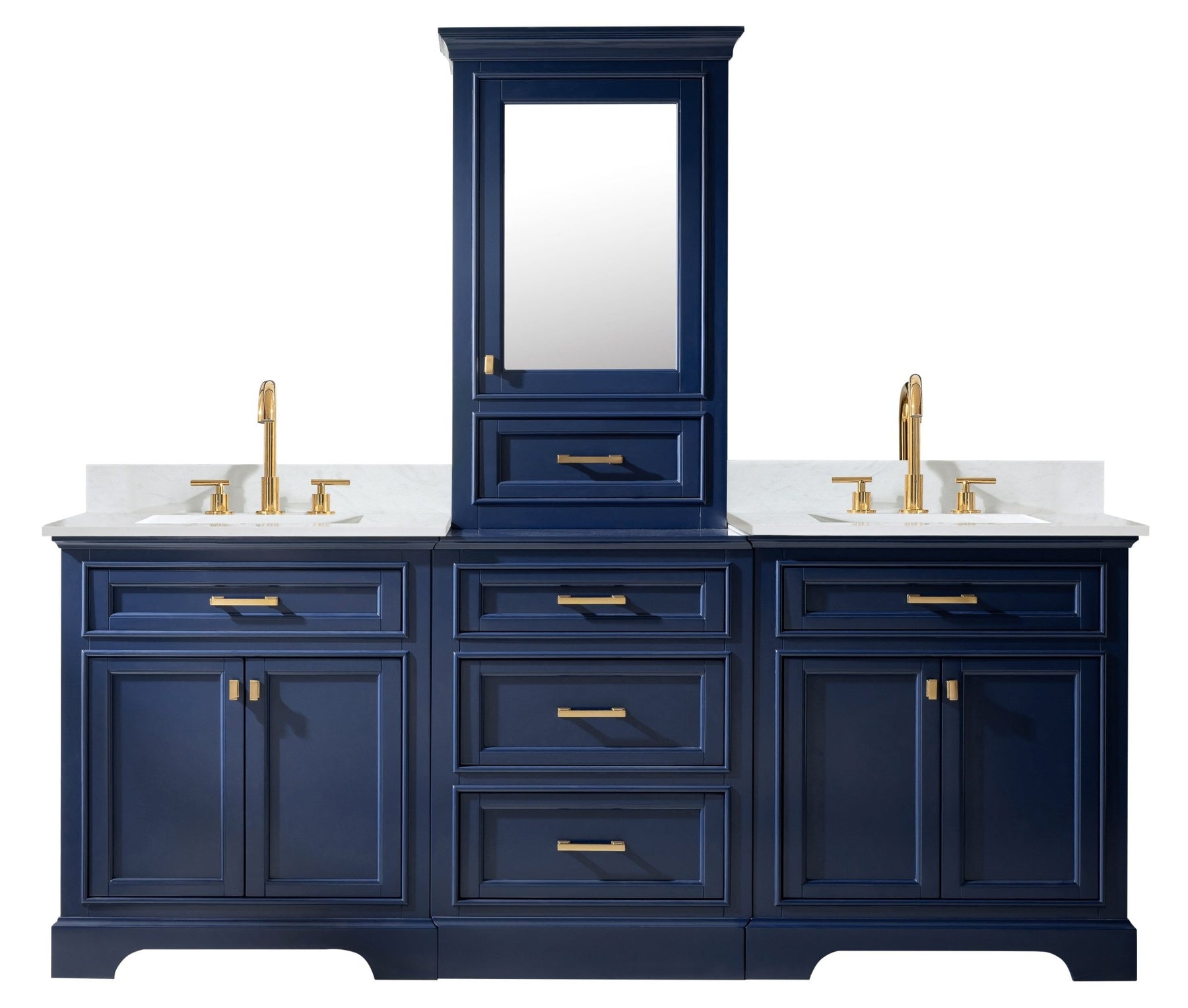 Design Element Milano 96" Modular Double Sink Vanity Set with White Quartz Top