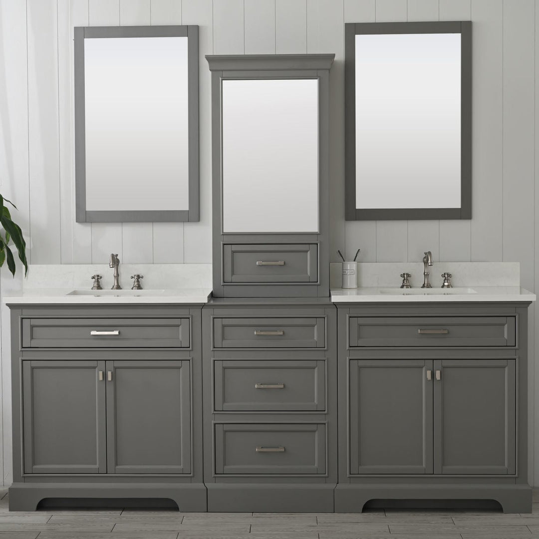 Design Element Milano 96" Modular Double Sink Vanity Set with White Quartz Top