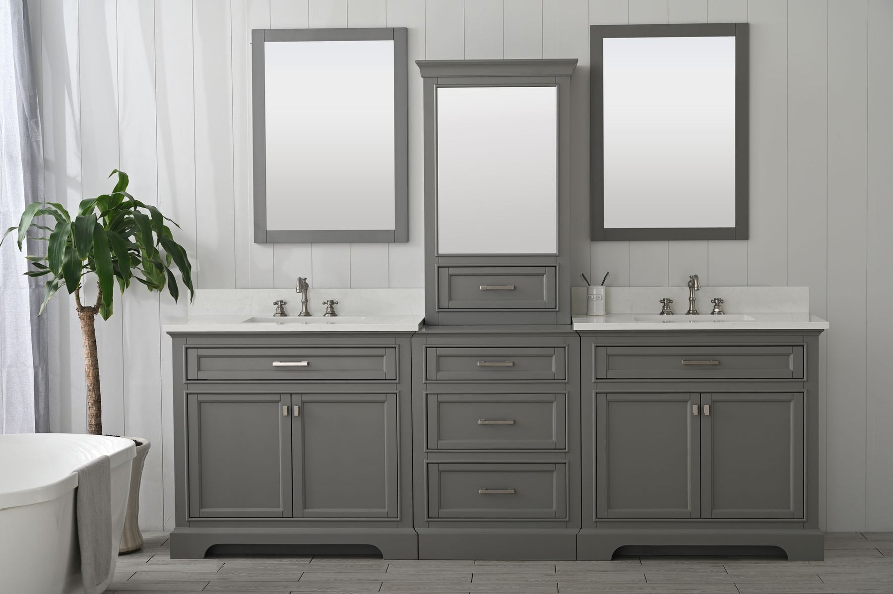 Design Element Milano 96" Modular Double Sink Vanity Set with White Quartz Top
