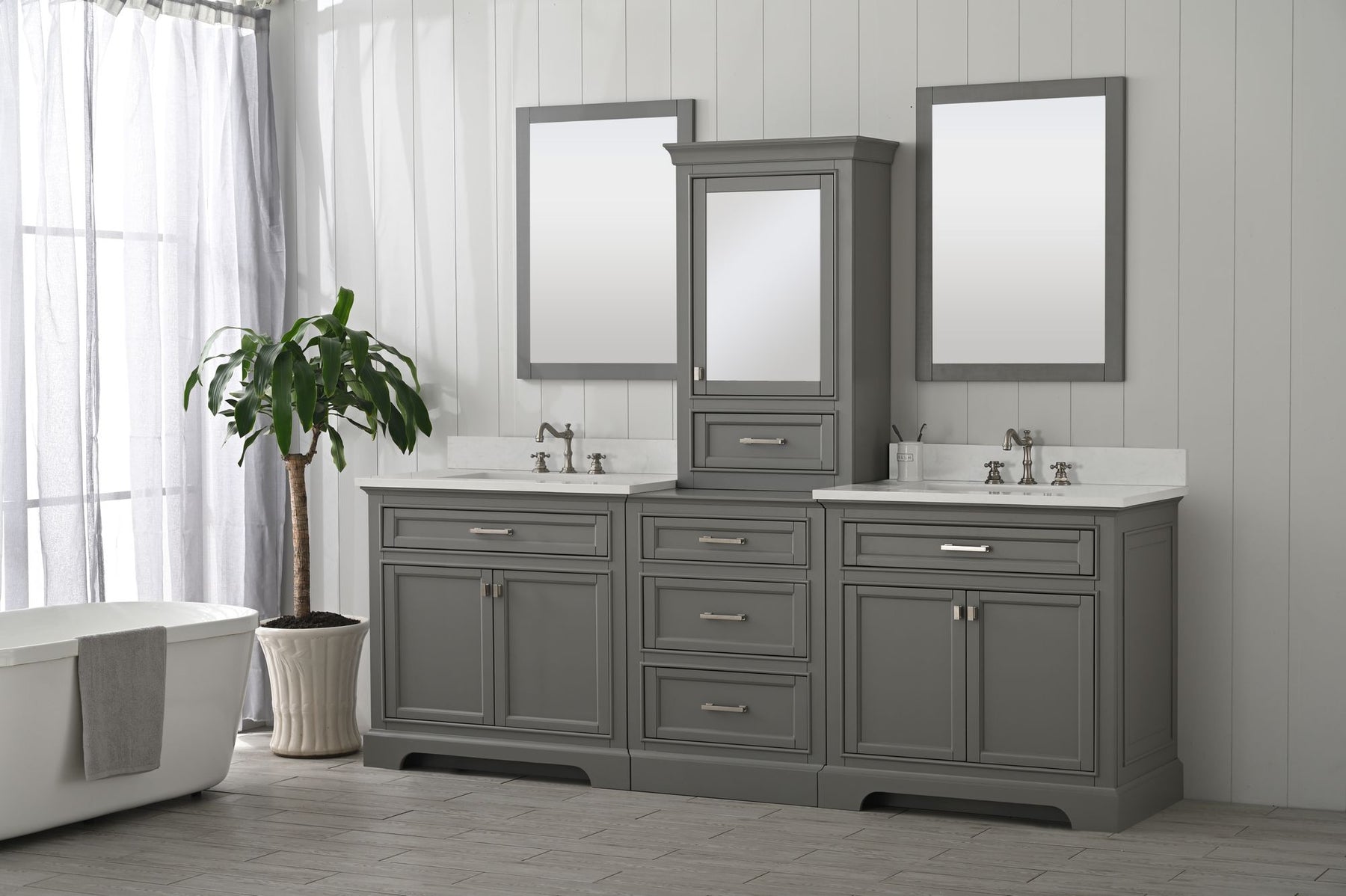 Design Element Milano 96" Modular Double Sink Vanity Set with White Quartz Top