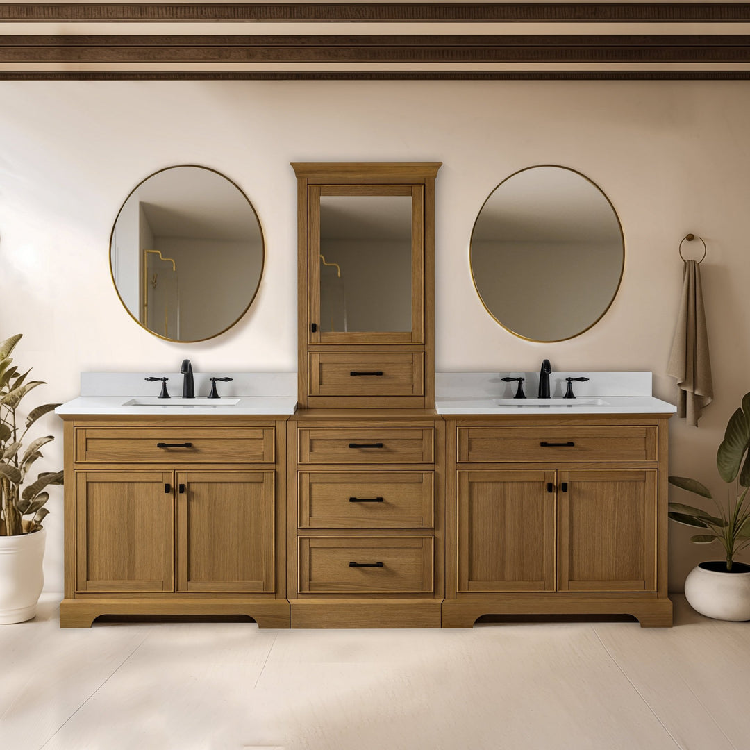 Design Element Milano 96" Modular Double Sink Vanity Set with White Quartz Top