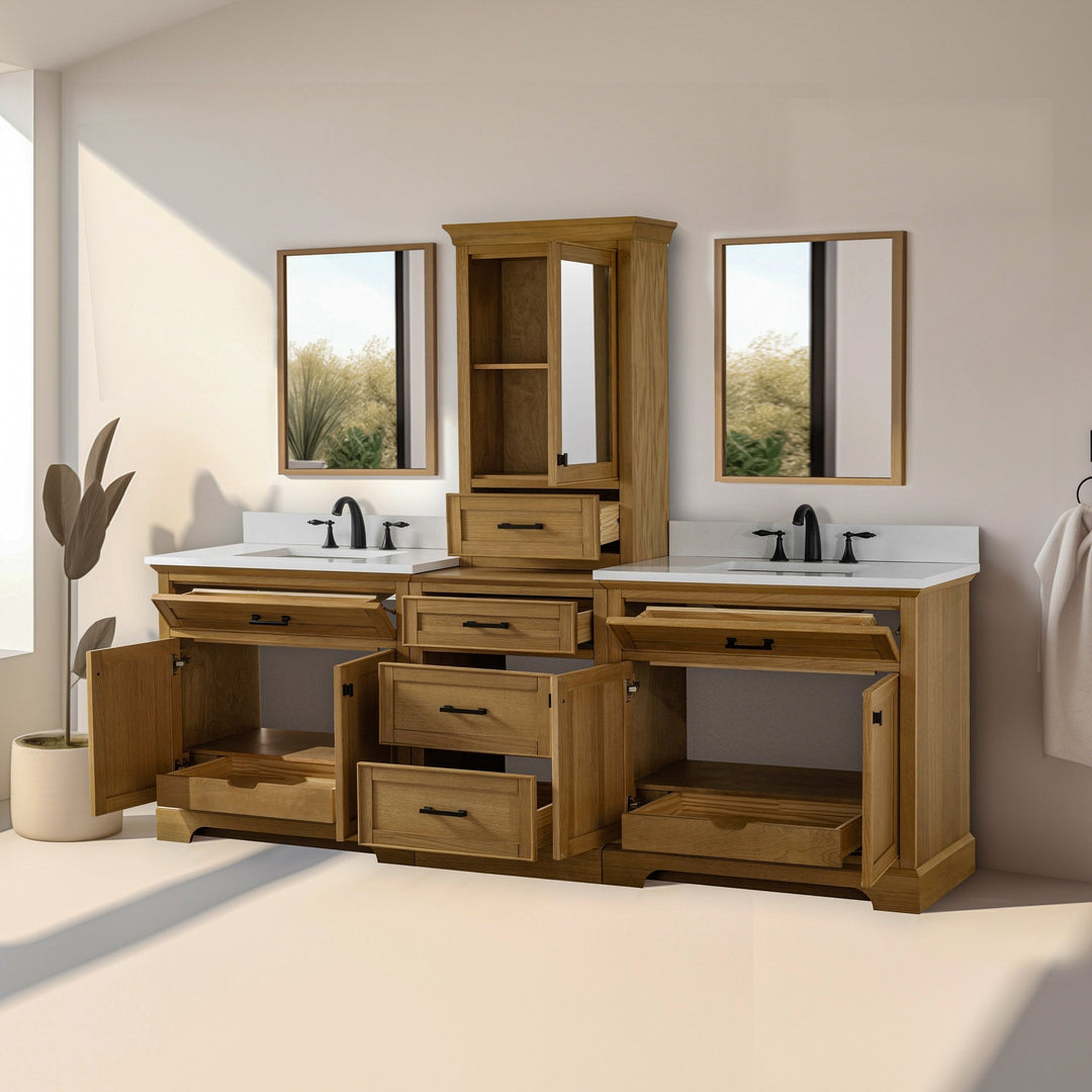 Design Element Milano 96" Modular Double Sink Vanity Set with White Quartz Top