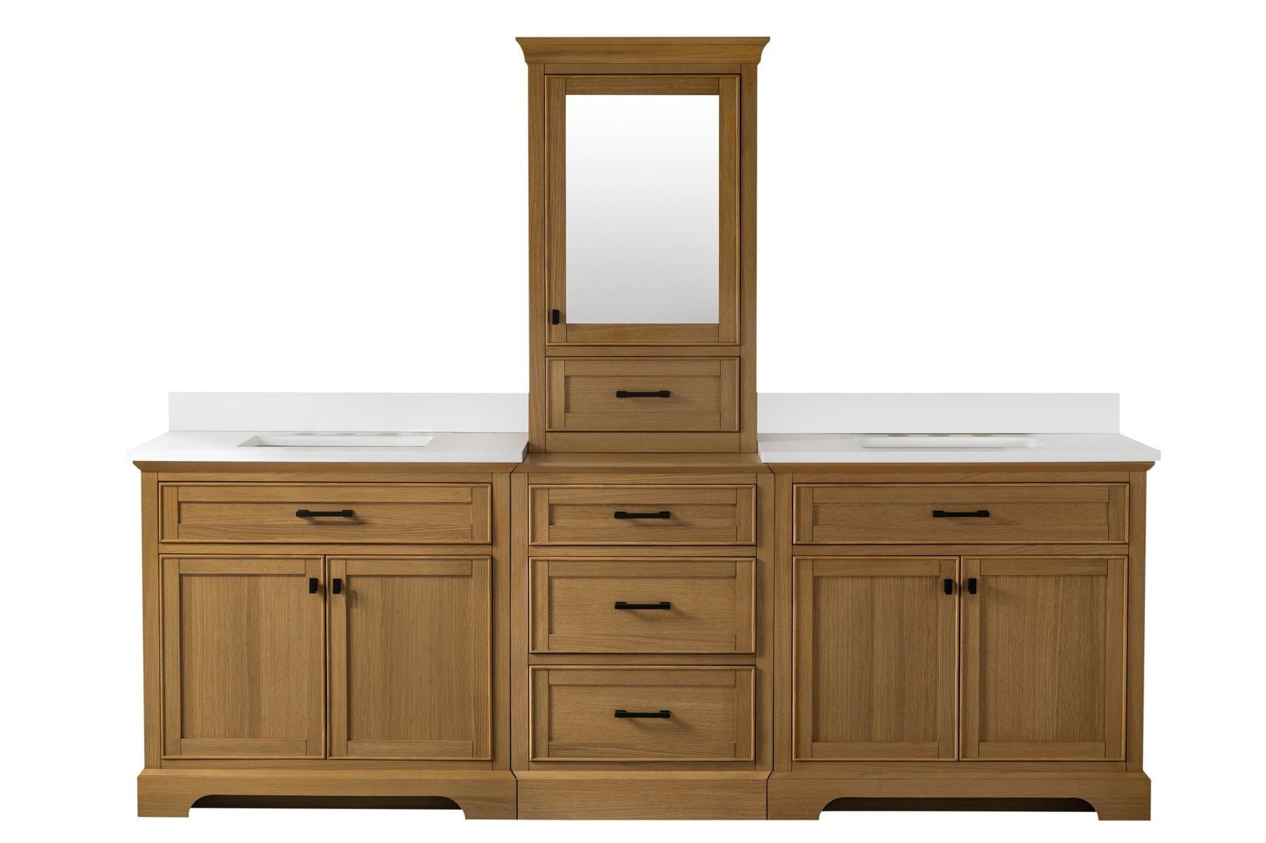 Design Element Milano 96" Modular Double Sink Vanity Set with White Quartz Top