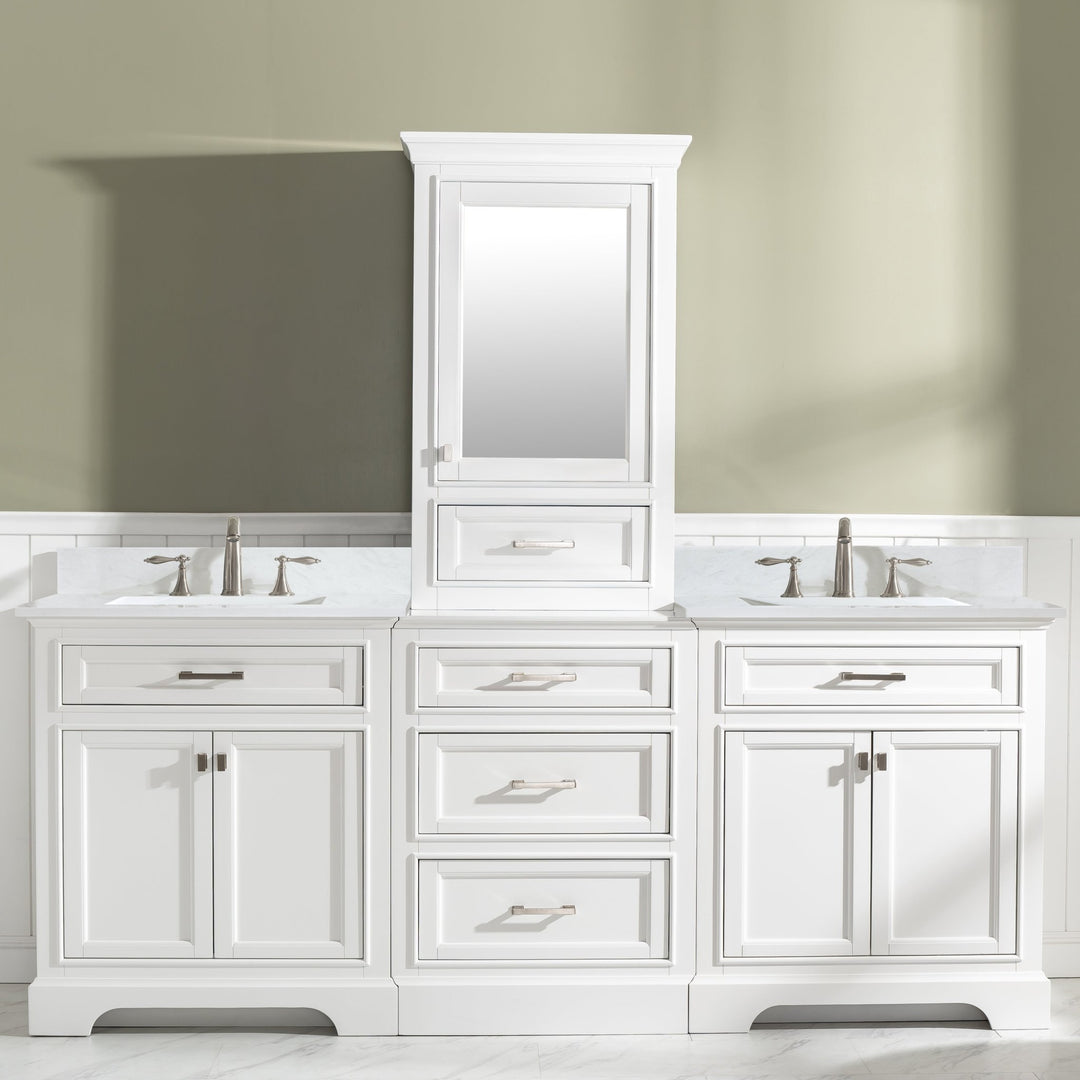 Design Element Milano 96" Modular Double Sink Vanity Set with White Quartz Top