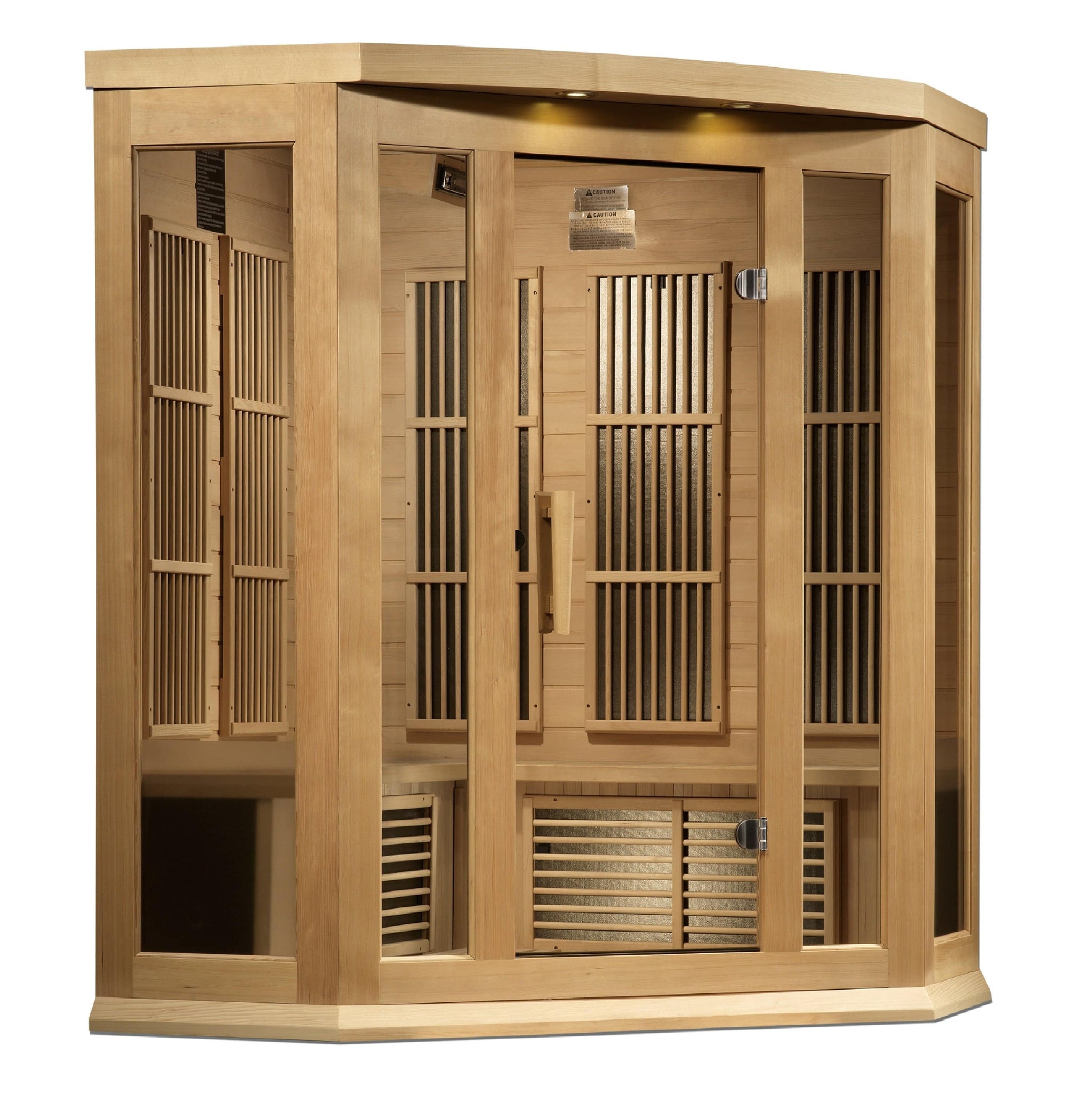Golden Designs MX-K356-01-ZF Maxxus 3-Person Corner Near Zero EMF FAR Infrared Sauna – Canadian Hemlock