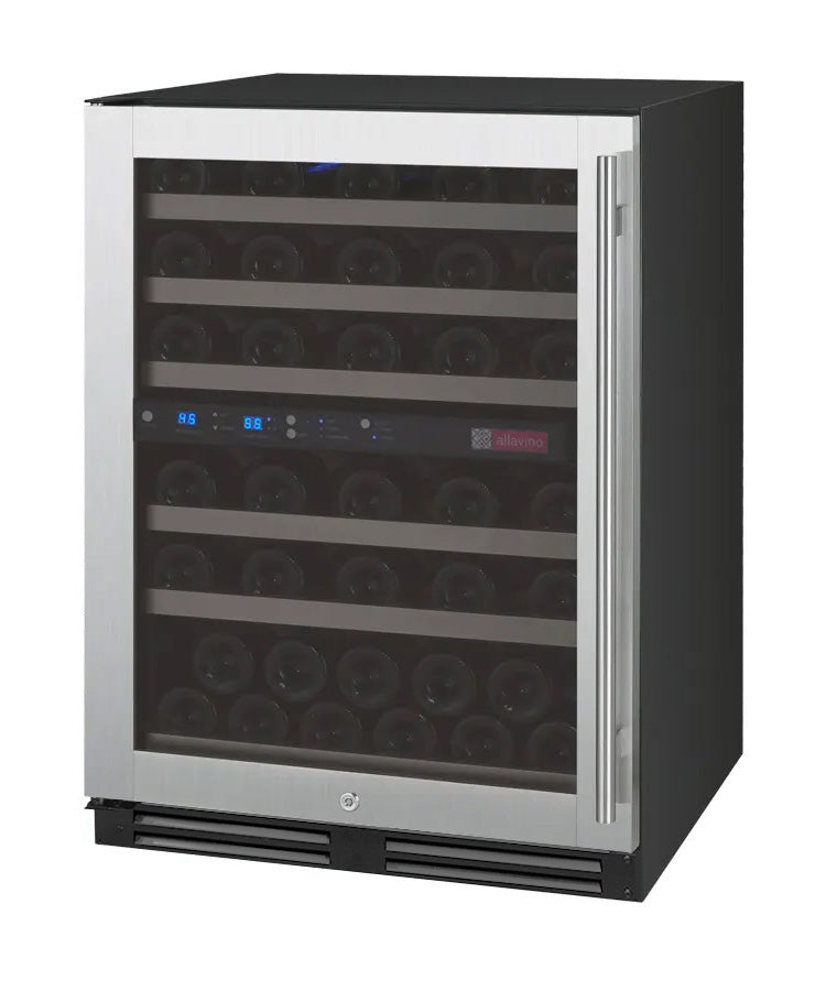 Allavino 24" Wide FlexCount II Tru Vino 56 Bottle Dual Zone Stainless Steel Left Hinge Wine Refrigerator  AO VSWR56-2SL20