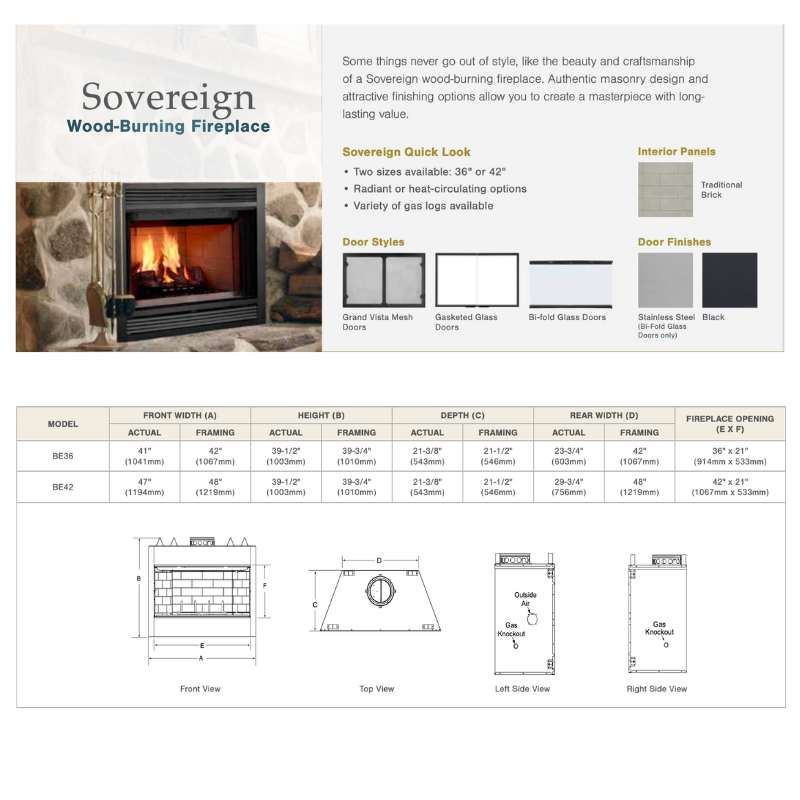 Majestic Sovereign Heat Circulating Wood Burning Fireplace SA42C