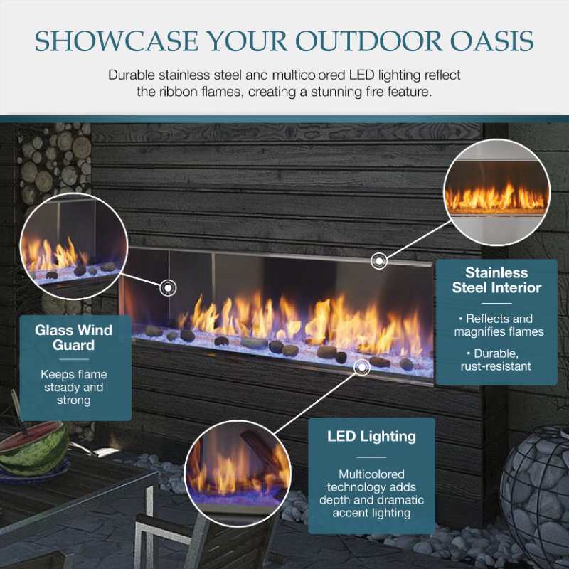 Majestic Lanai Outdoor Linear Vent Free Gas Fireplace ODLANAIG-48