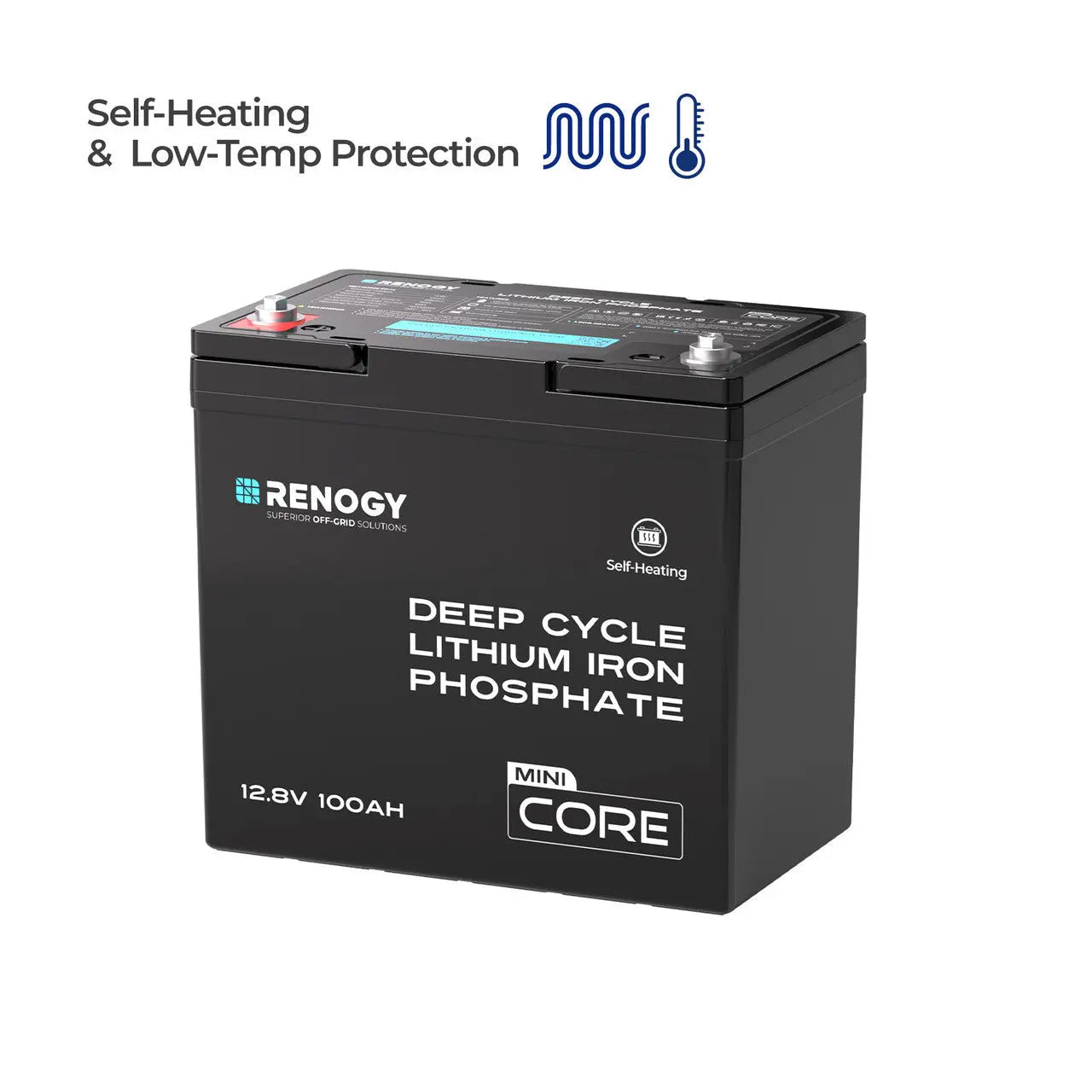 Renogy Mini Size 12V 100Ah DuoHeat Tech Lithium Iron Phosphate Battery RBT12100LFP-H-US