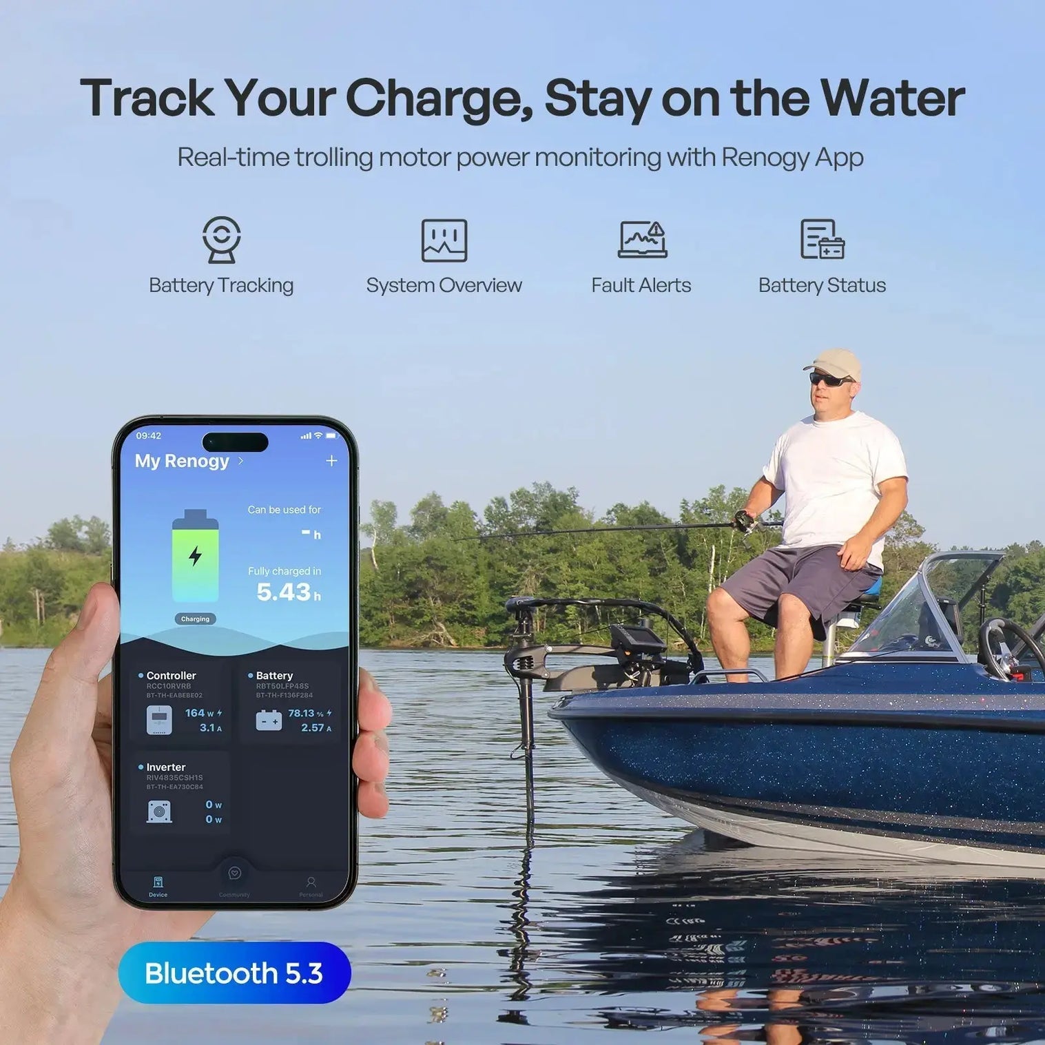 Renogy 12V 100Ah Trolling Motor Lithium Iron Phosphate Battery with Bluetooth Core Series  RBT12100LFP-TM-BT-US