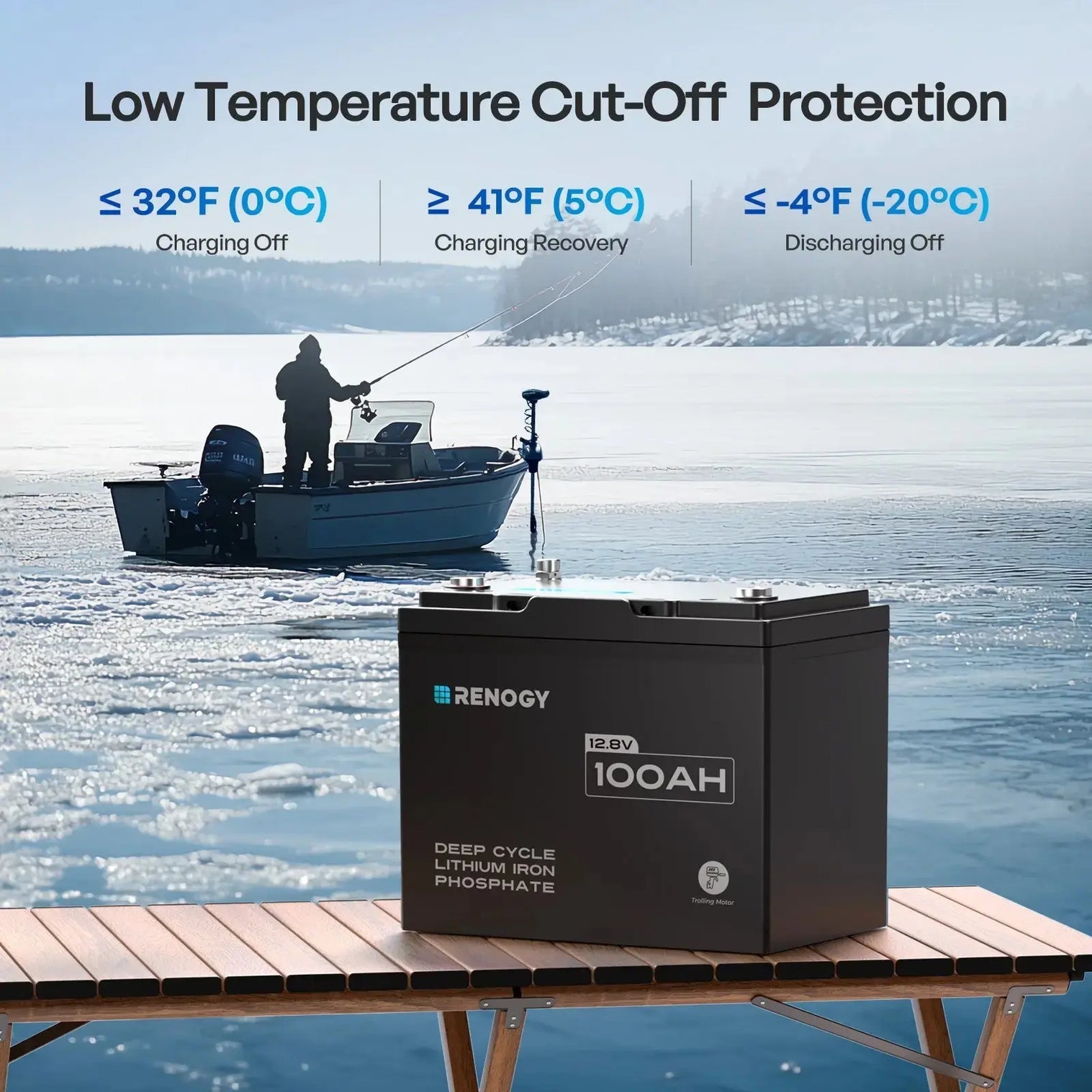 Renogy 12V 100Ah Trolling Motor Lithium Iron Phosphate Battery with Bluetooth Core Series  RBT12100LFP-TM-BT-US