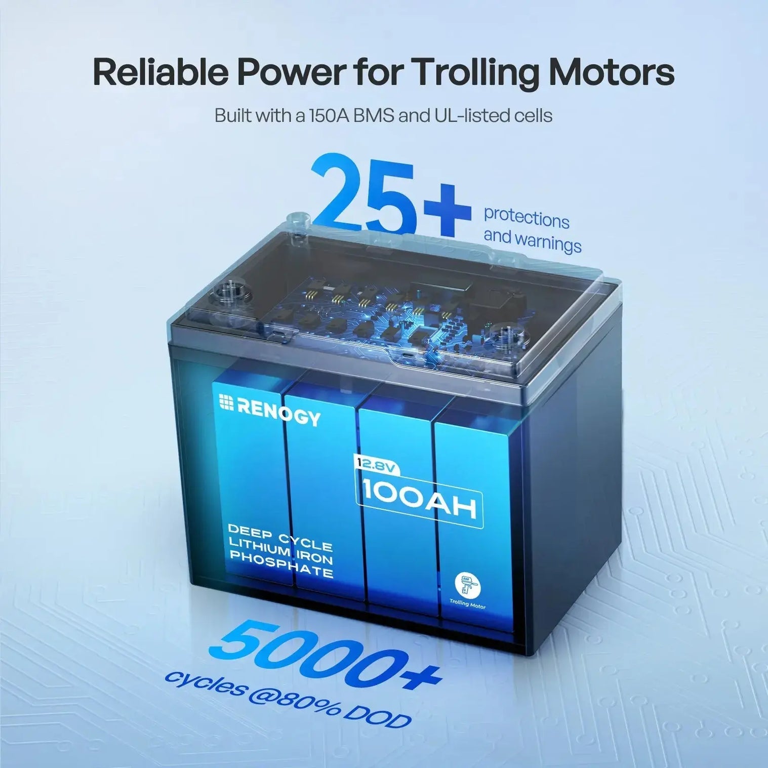 Renogy 12V 100Ah Trolling Motor Lithium Iron Phosphate Battery with Bluetooth Core Series  RBT12100LFP-TM-BT-US