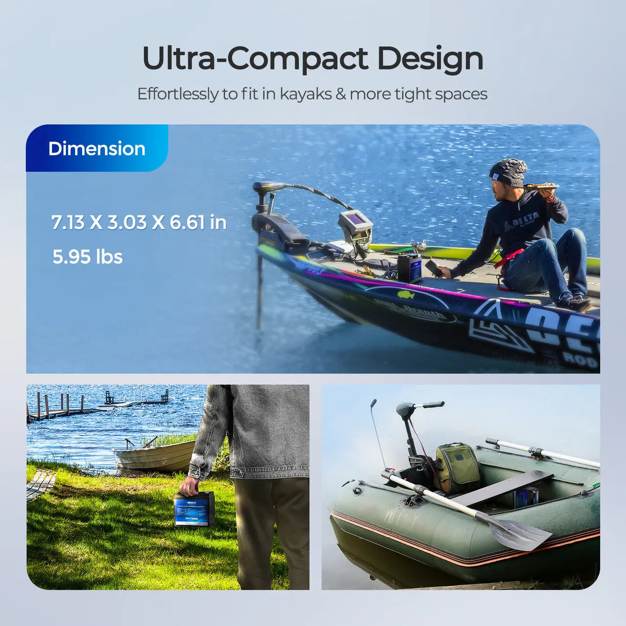 Renogy Mini Size 12V 20Ah Trolling Motor Lithium Iron Phosphate Battery RBT1220LFP-TM-US