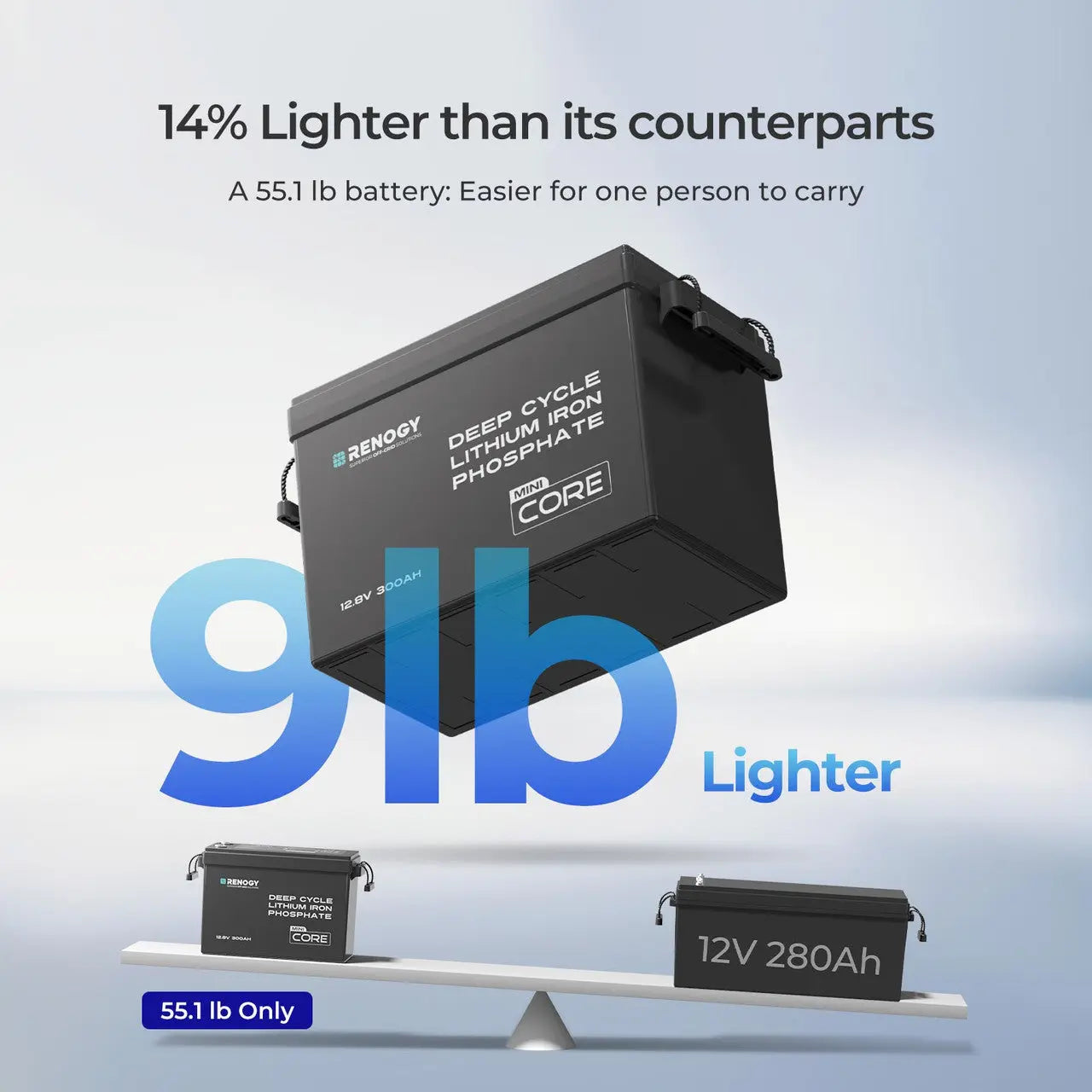 Renogy Mini Size 12V 300Ah LiFePO4 Battery w/ Low-Temperature Protection RBT12300LFP-M-US