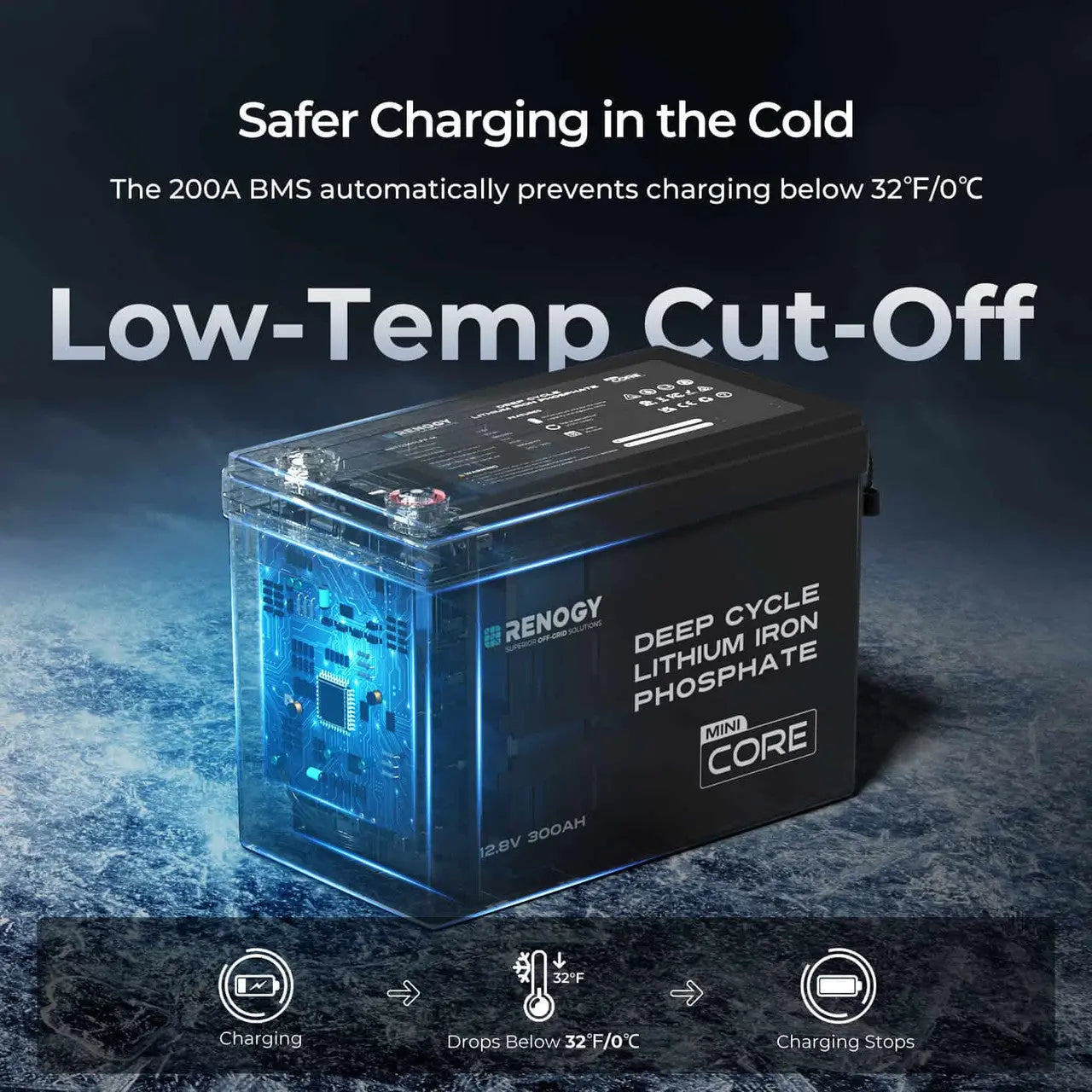 Renogy Mini Size 12V 300Ah LiFePO4 Battery w/ Low-Temperature Protection RBT12300LFP-M-US