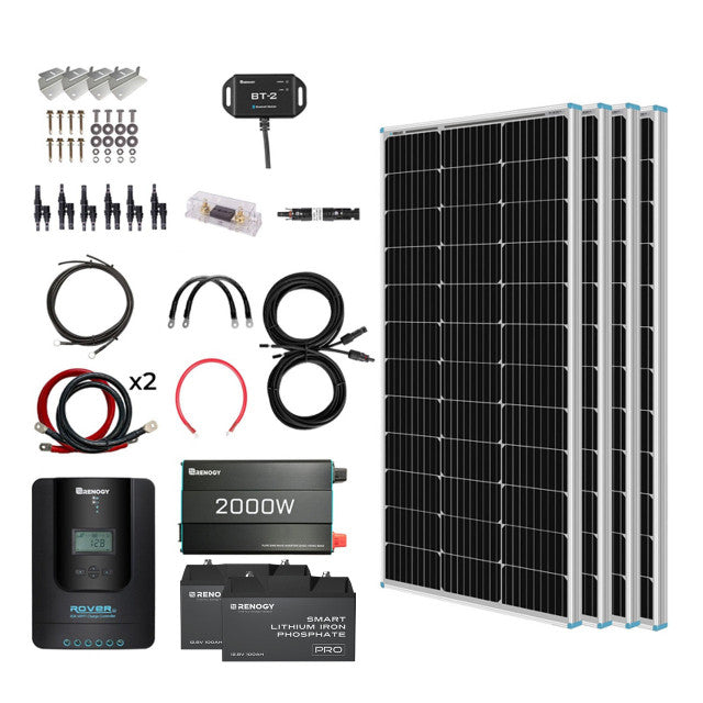 Renogy 400W 12 Volt Complete Solar Kit with Two 100Ah Deep-Cycle AGM / LiFePO4 Batteries