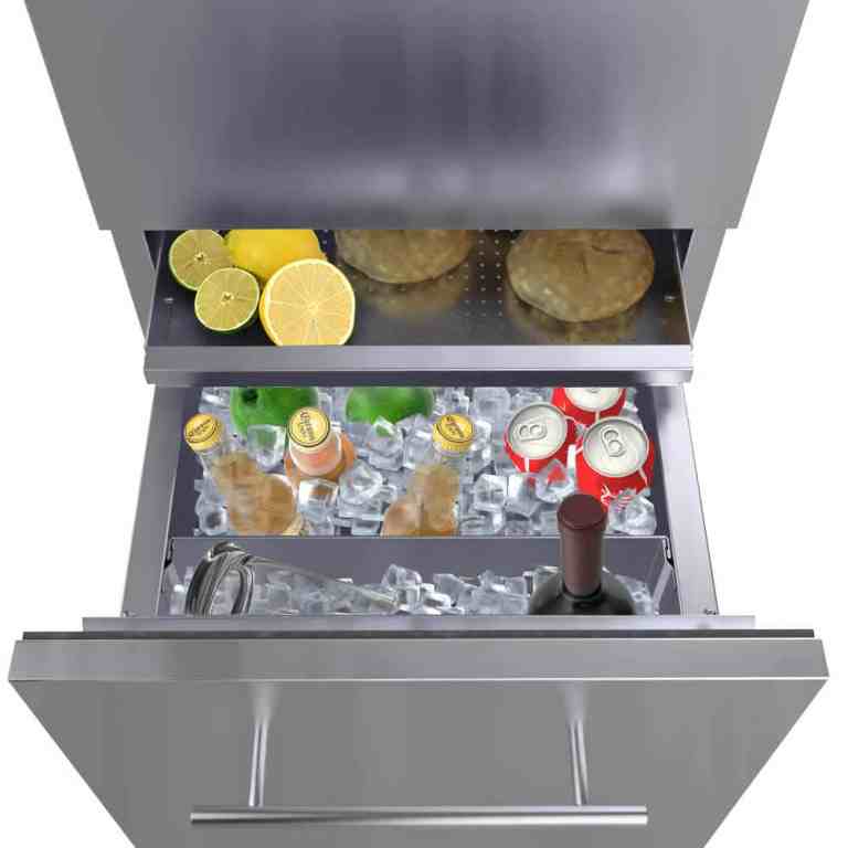 Sunstone 18″Combo Paper Towel Holder/Cutlery Drawer with Cutting Board & Insulated Ice Chest Dry Storage Drawer with Drain – SBC18DPIC