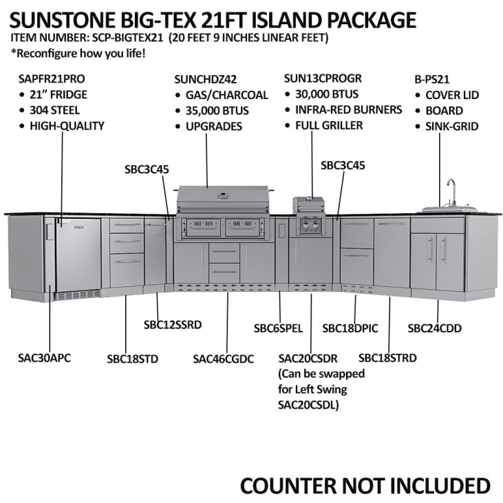 Sunstone THE BIG-TEXAN 21FT Outdoor Cabinet large Island Package – SCPBIGTEX21
