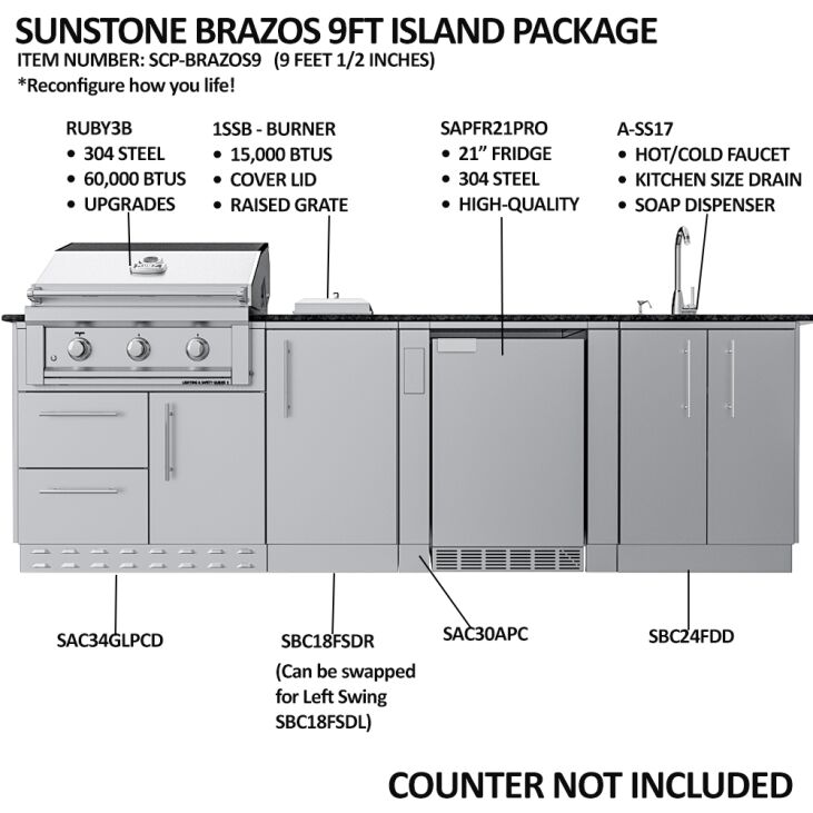 Sunstone THE BRAZOS 9 Foot Cabinet Island Package – SCPBRAZOS9