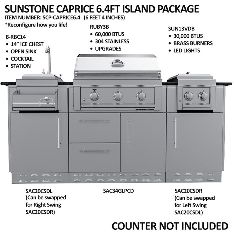 Sunstone THE CAPRICE 6 FT 4 IN Grill & Bar Sink Outdoor Island Package – SCPCAPRICE6.4