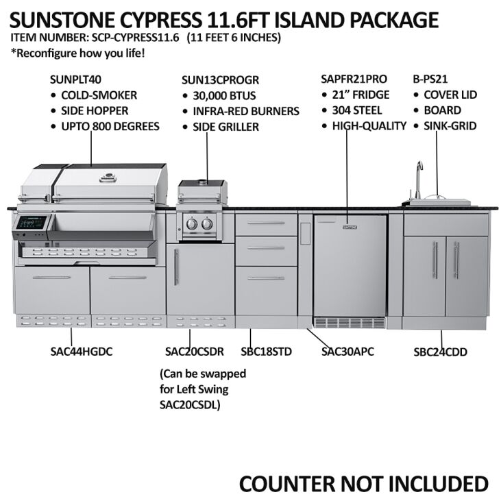 Sunstone THE CYPRESS 11.6FT Outdoor Cabinet large Island Package – SCPCYPRESS11.6