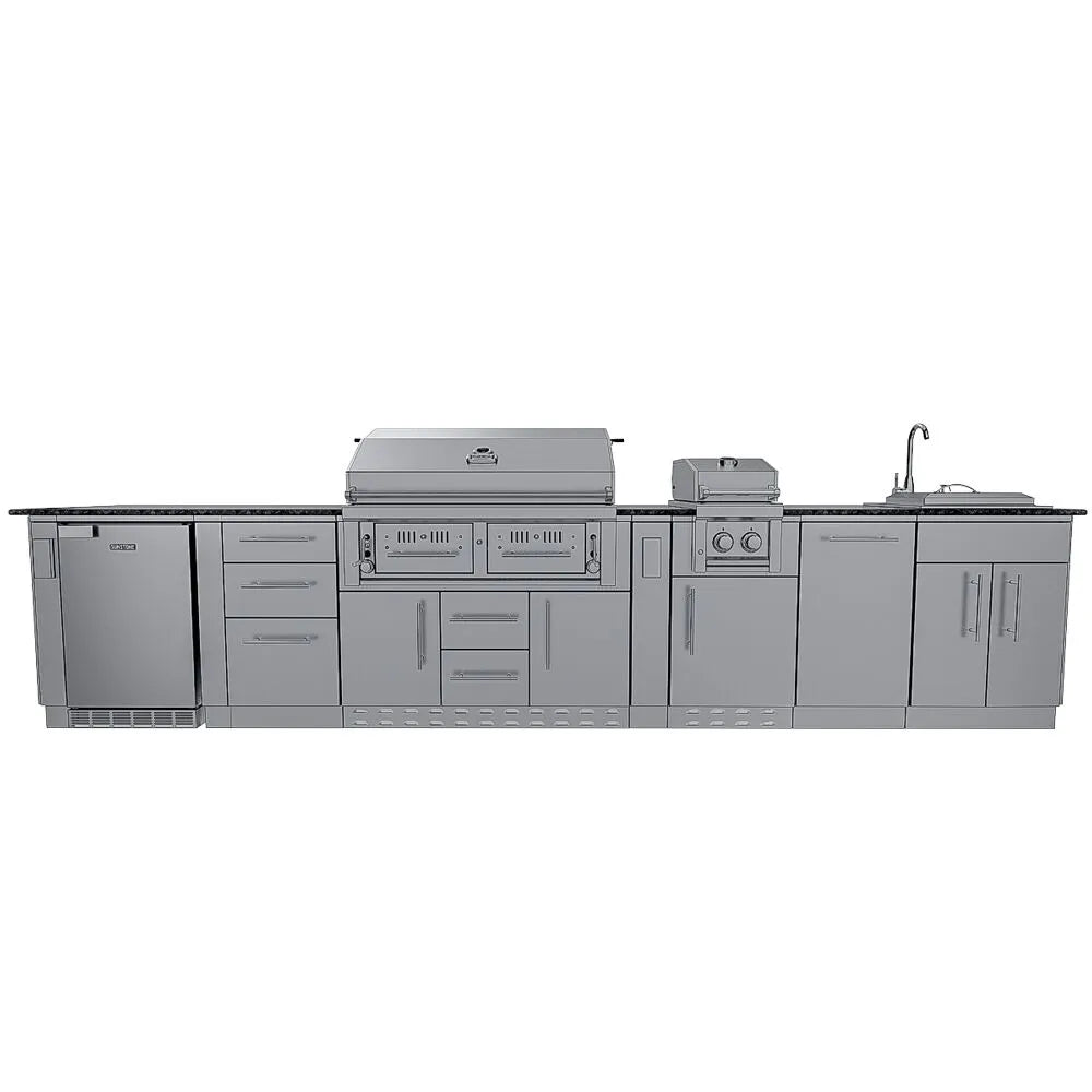 Sunstone THE DALLAS 14 Foot Outdoor Cabinet Island Package with the Largest Gas Hybrid Charcoal Grill – SCPDALLAS14