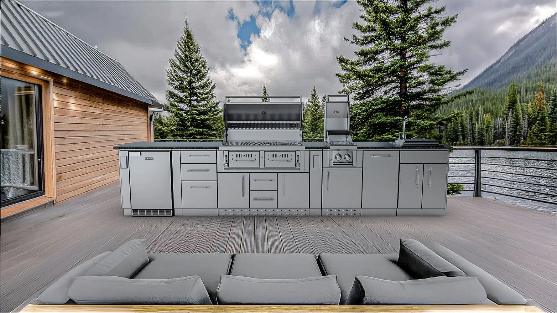 Sunstone THE DALLAS 14 Foot Outdoor Cabinet Island Package with the Largest Gas Hybrid Charcoal Grill – SCPDALLAS14