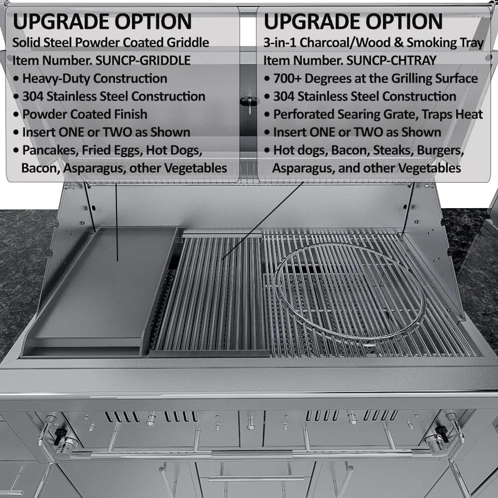 Sunstone THE DALLAS 14 Foot Outdoor Cabinet Island Package with the Largest Gas Hybrid Charcoal Grill – SCPDALLAS14